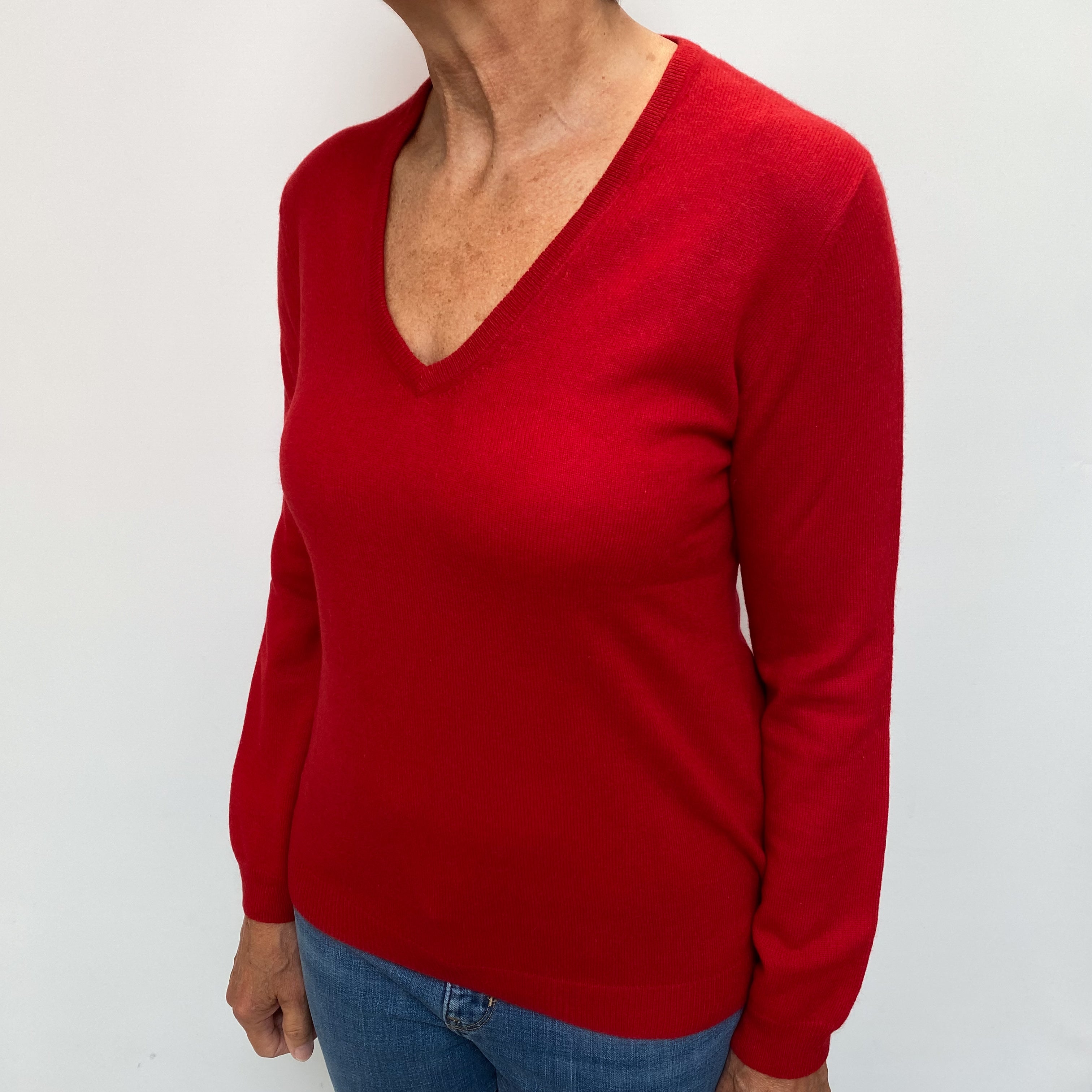 Scarlet Red Cashmere V Neck Jumper Medium