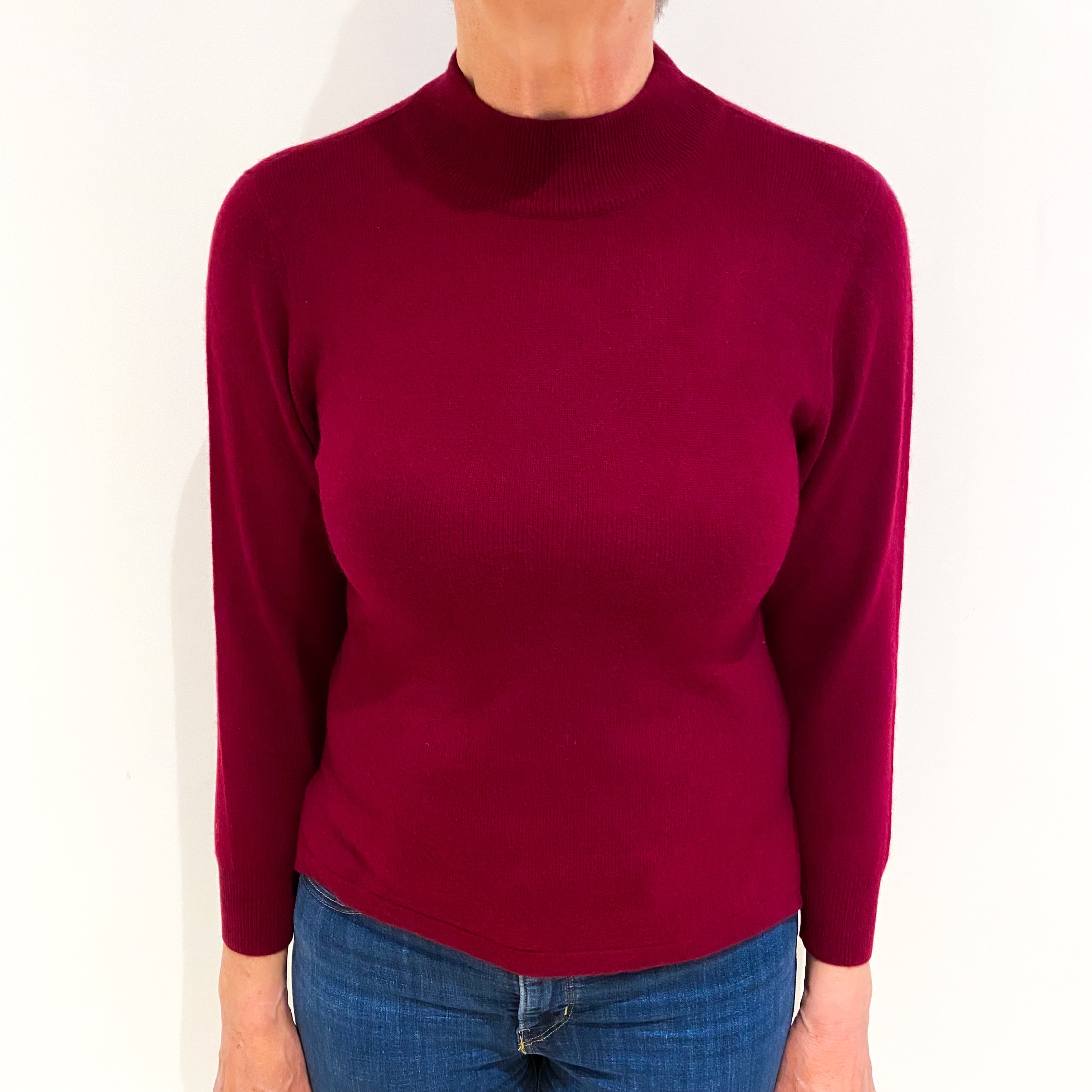 Garnet Red Cashmere Turtle Neck Jumper Medium