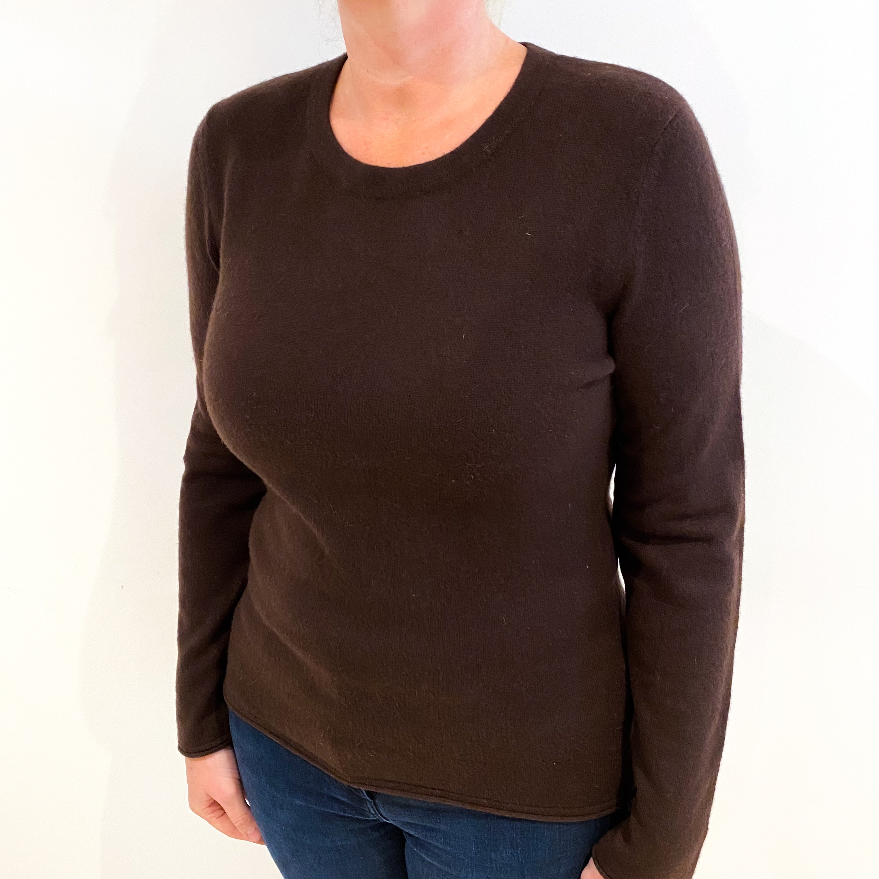Chocolate Brown Cashmere Crew Neck Jumper Large