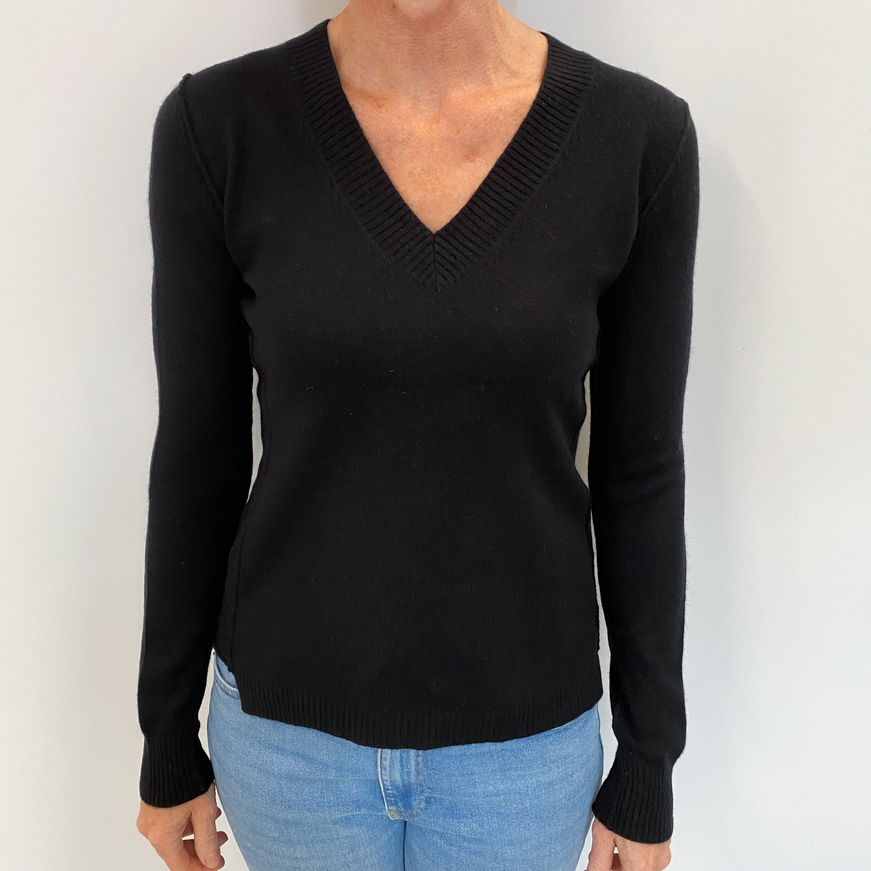 Black Cashmere V Neck Jumper Small