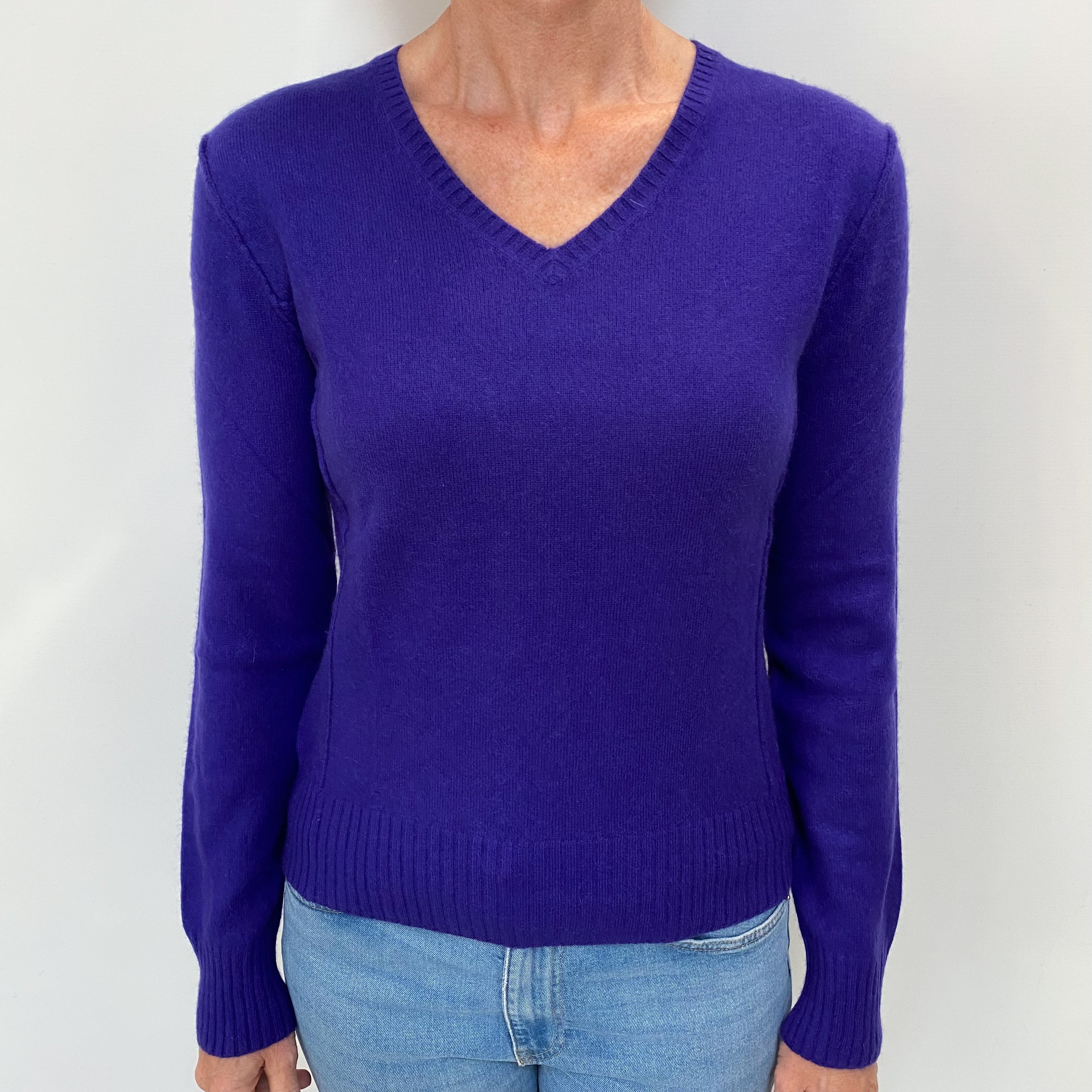 Pansy Purple Cashmere V Neck Jumper Small