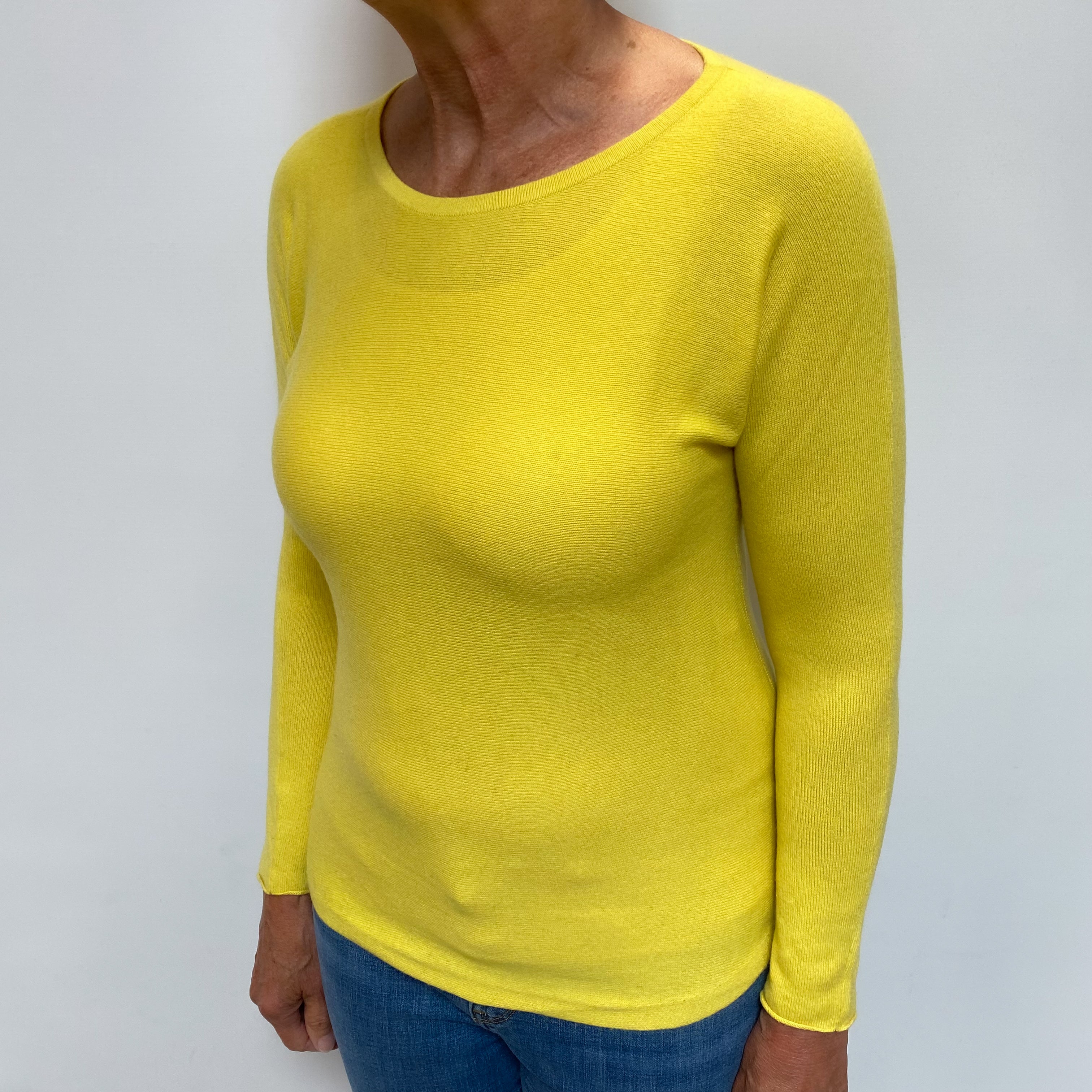 Pineapple Yellow Cashmere Wide Crew Neck Jumper Medium