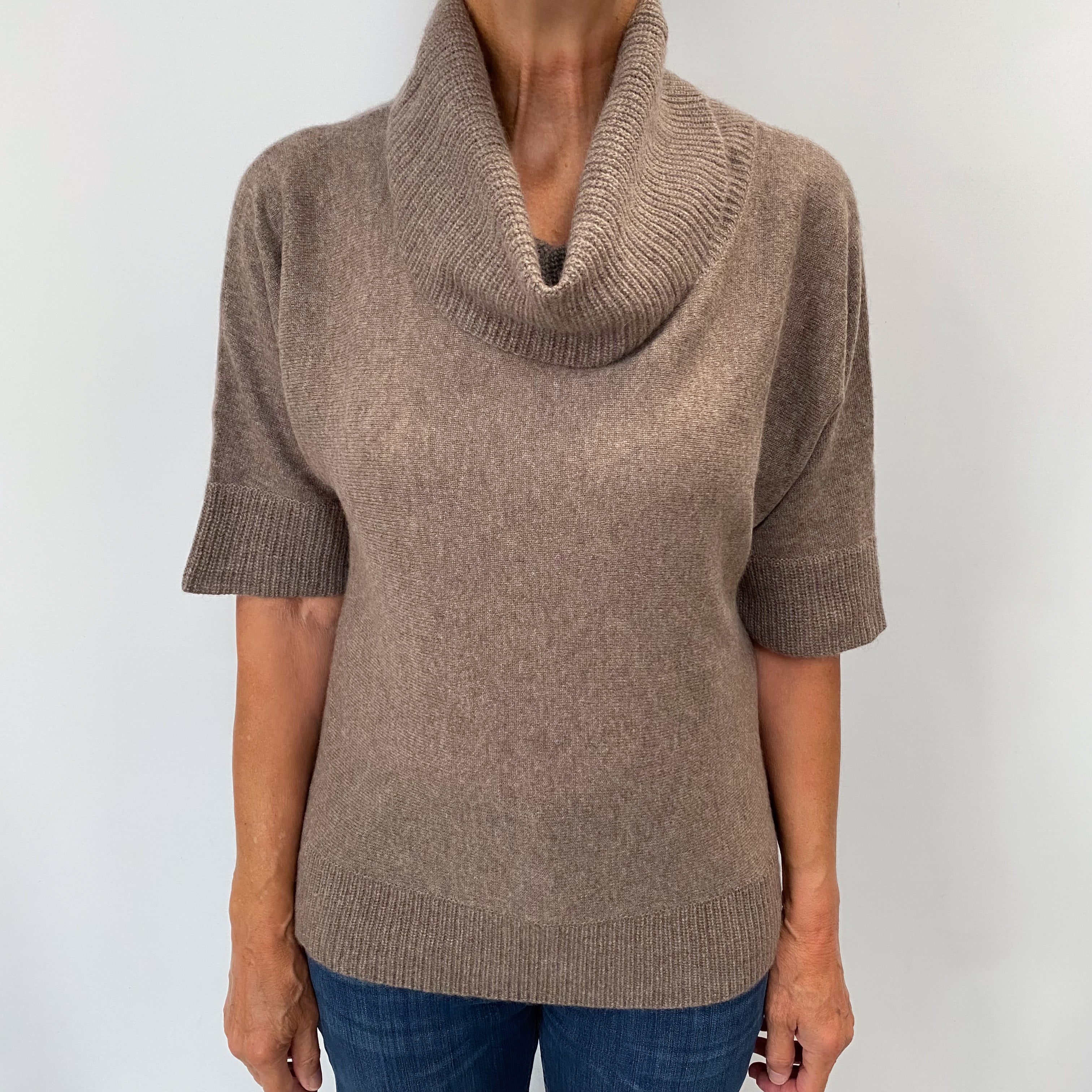 Mocha Brown Cashmere Polo Neck Jumper Medium