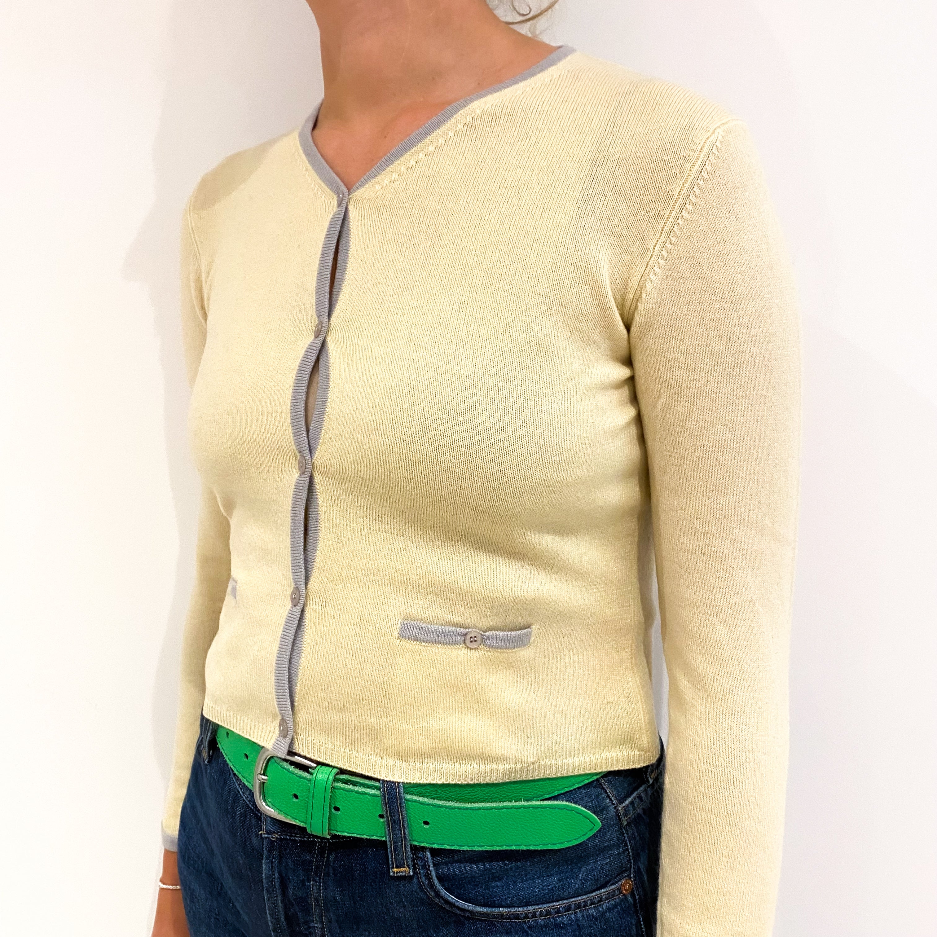 Primrose Yellow Cashmere V-Neck Cardigan Small