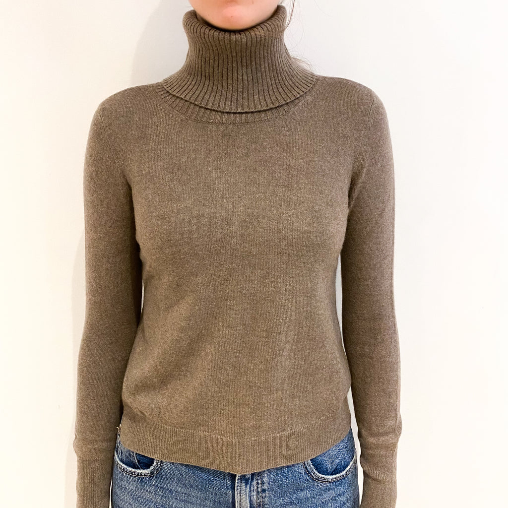 Taupe Brown Cashmere Polo Neck Jumper Extra Small