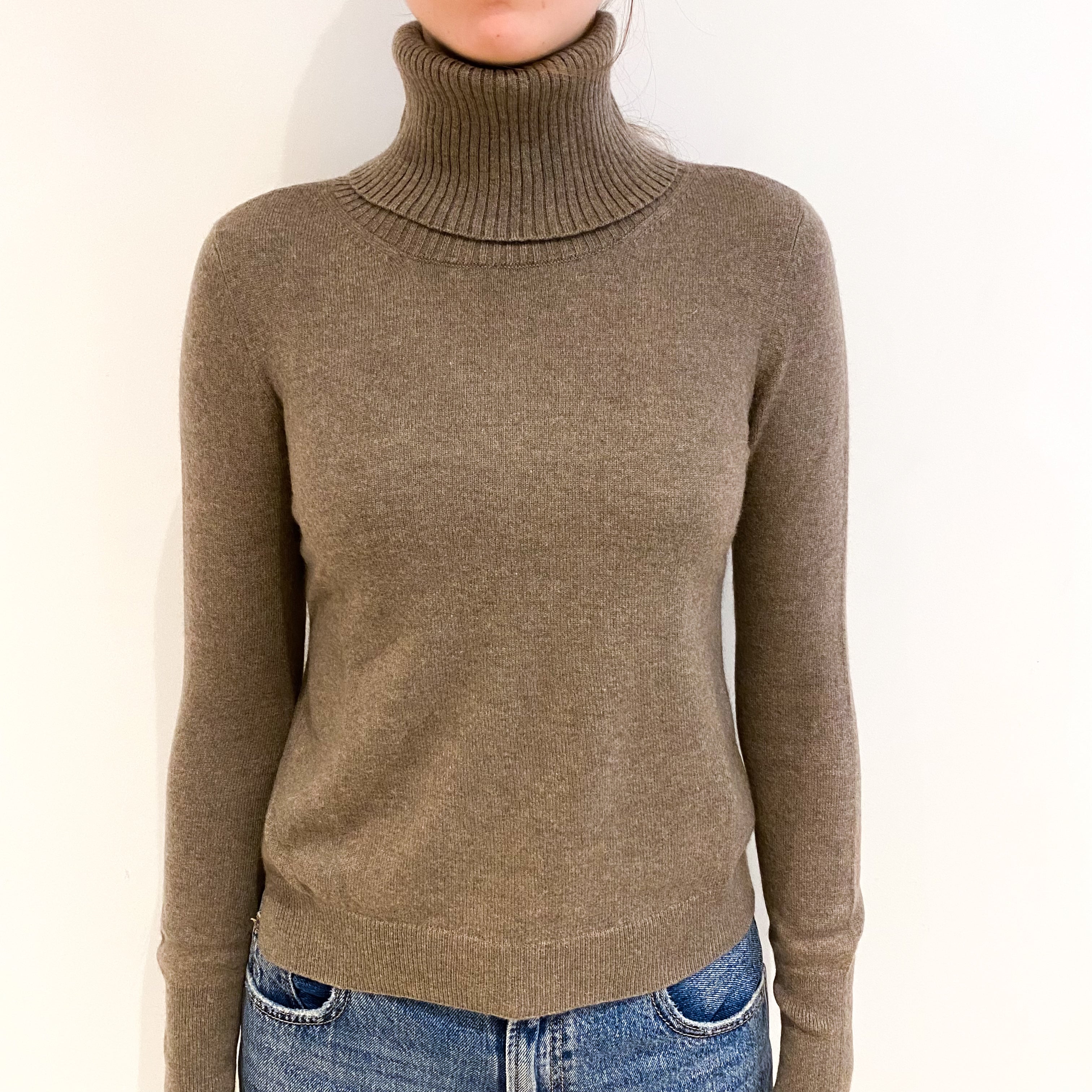 Taupe Brown Cashmere Polo Neck Jumper Extra Small