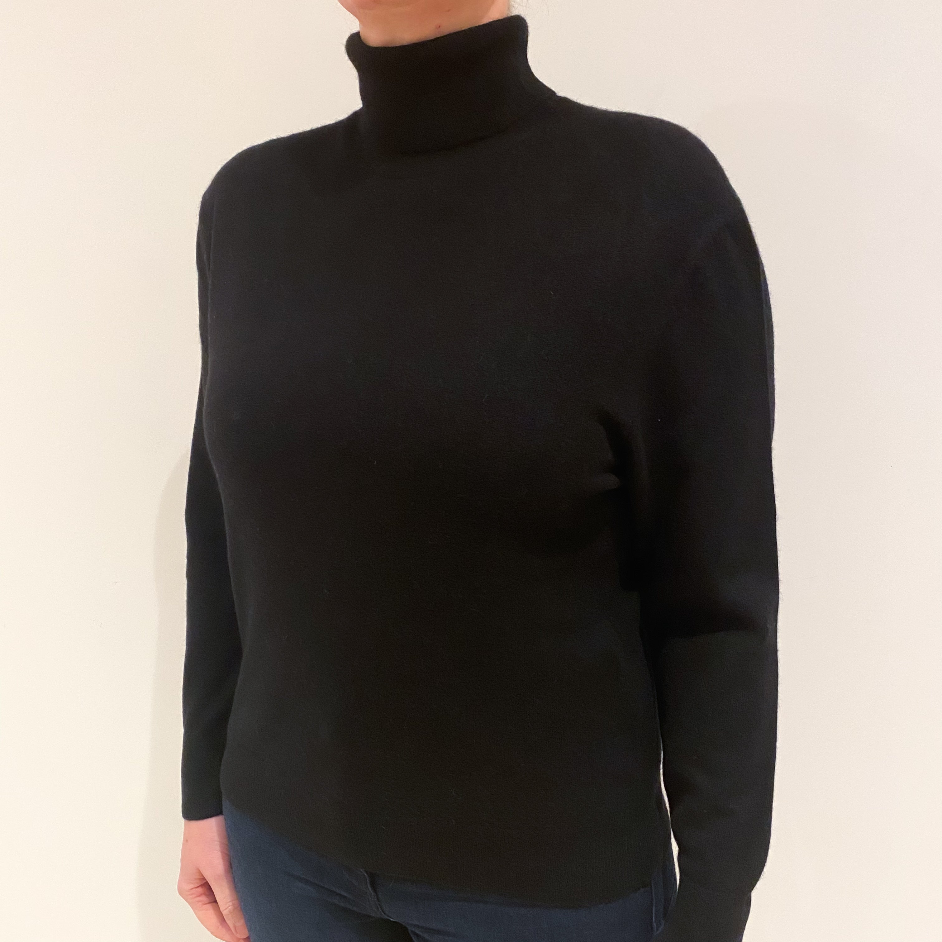 Black Cashmere Polo Neck Jumper Large