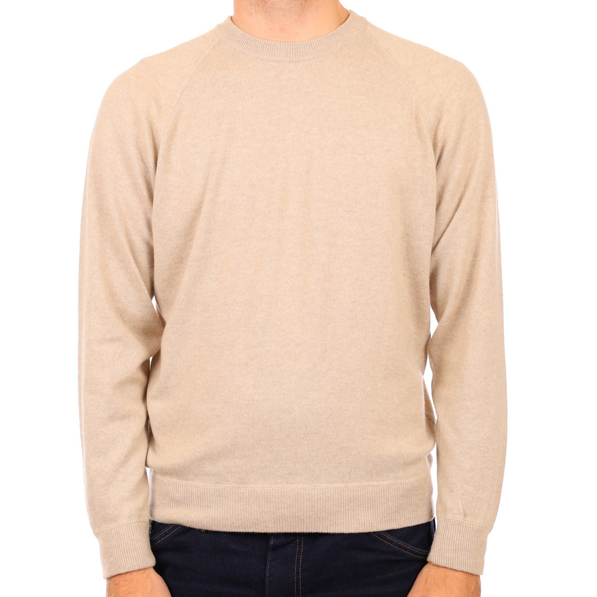 Men's Buff Beige Cashmere Crew Neck Jumper Medium