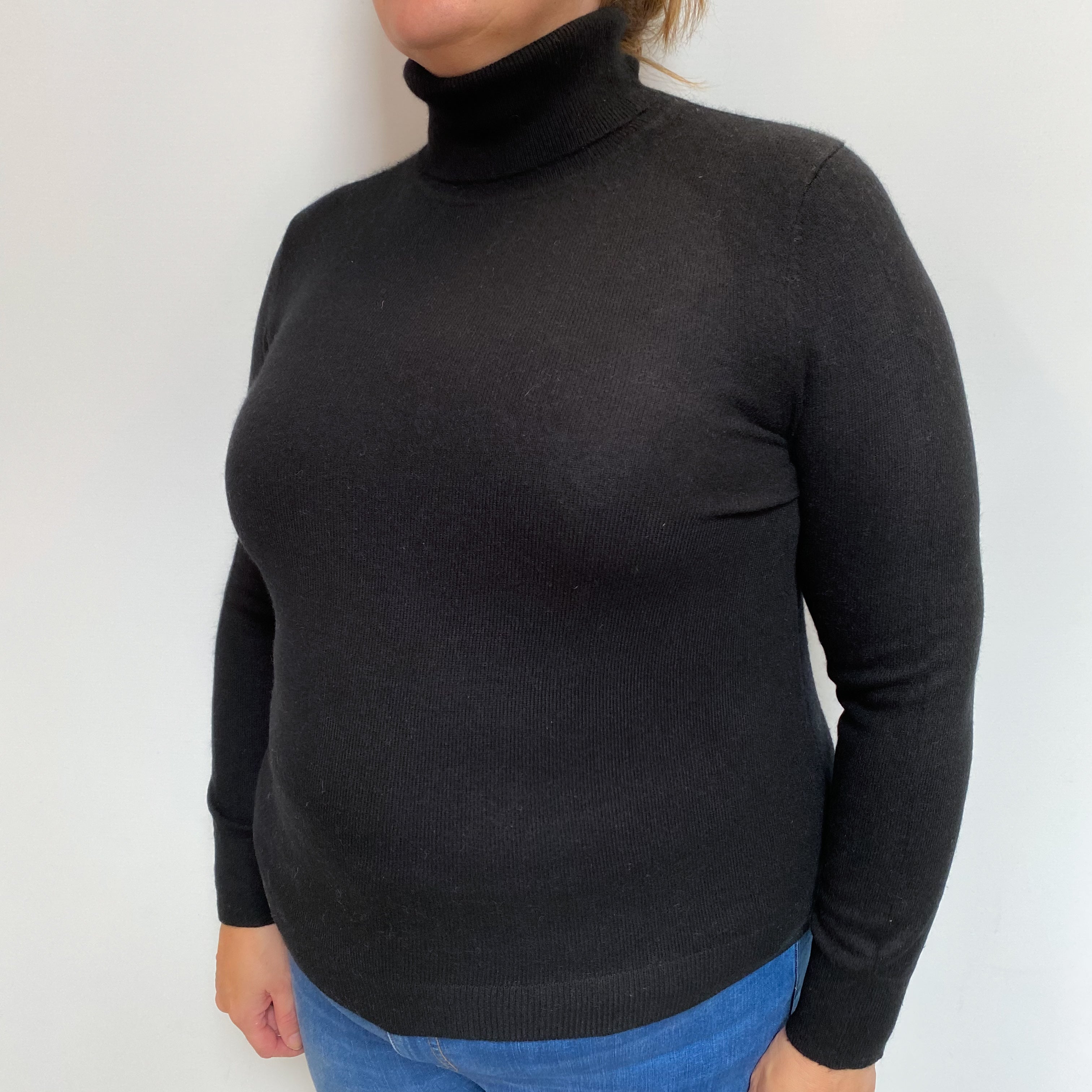 Black Cashmere Polo Neck Jumper Extra Large