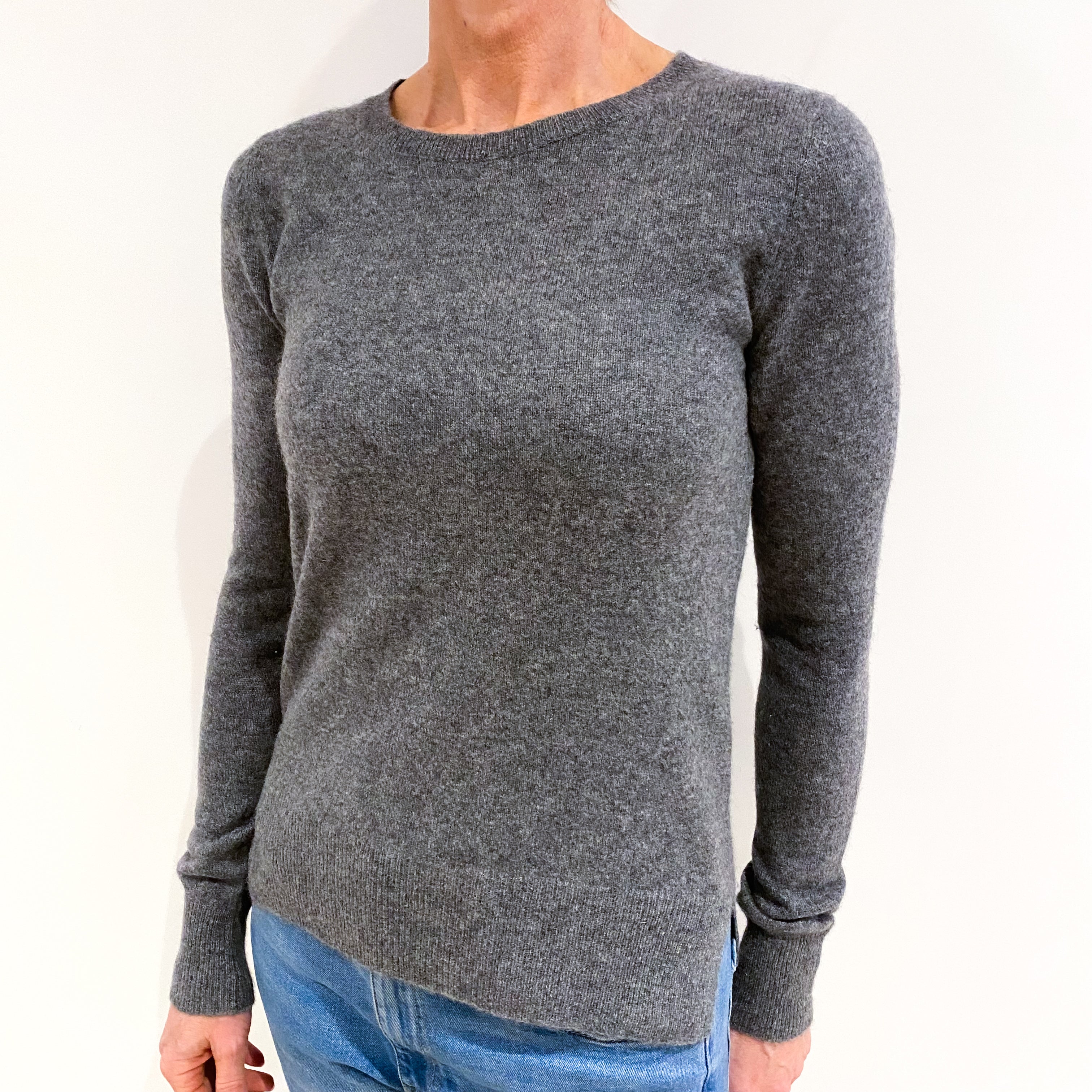 Ash Grey Cashmere Crew Neck Jumper Small