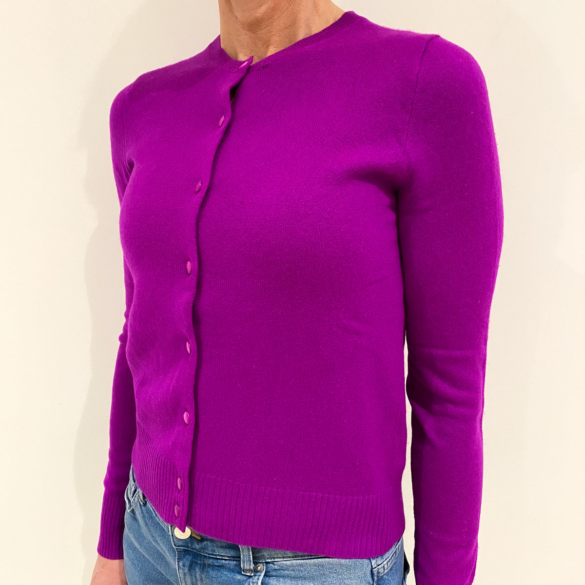 Magenta Purple Cashmere Crew Neck Cardigan Small