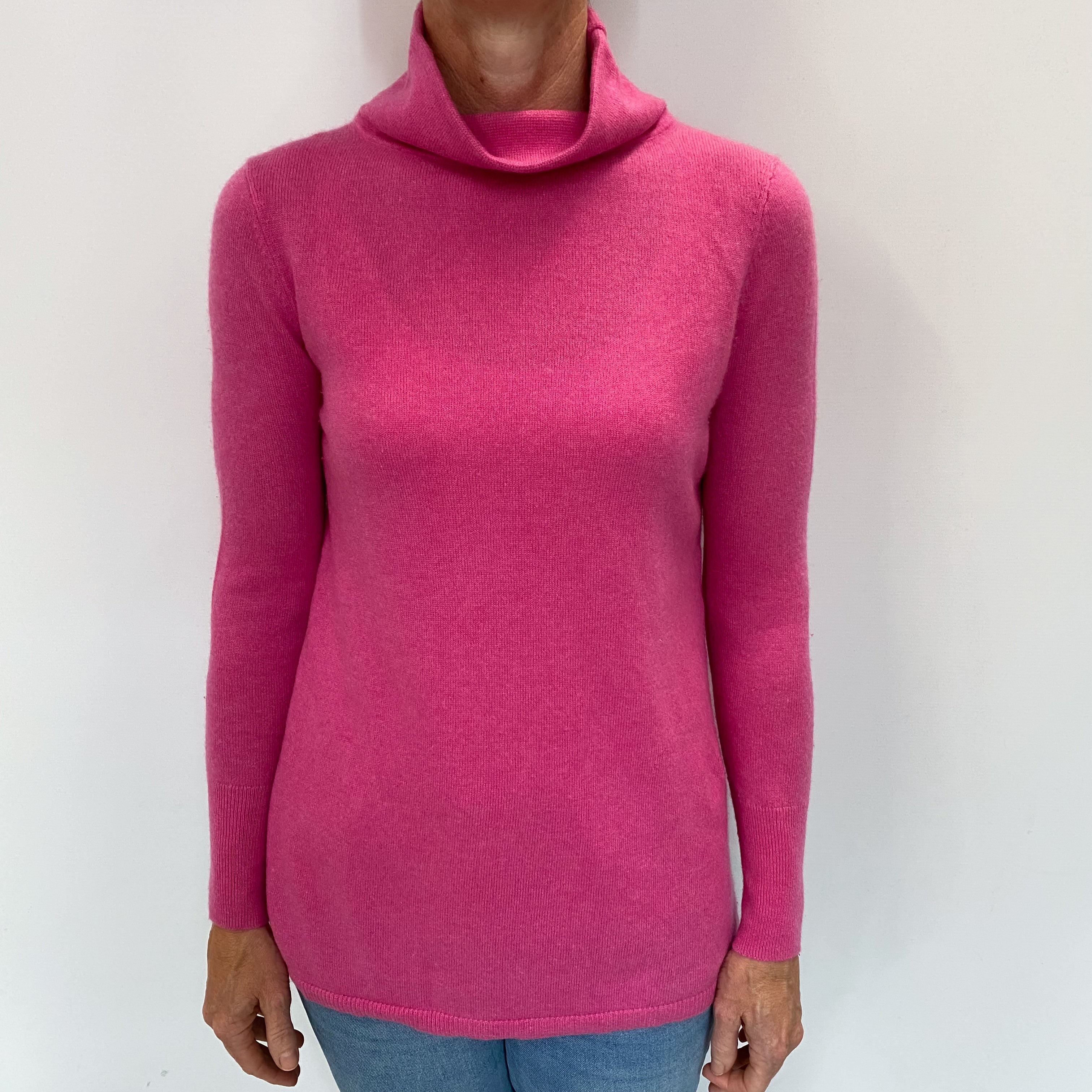 Bubblegum Pink Cashmere Funnel Neck Jumper Small