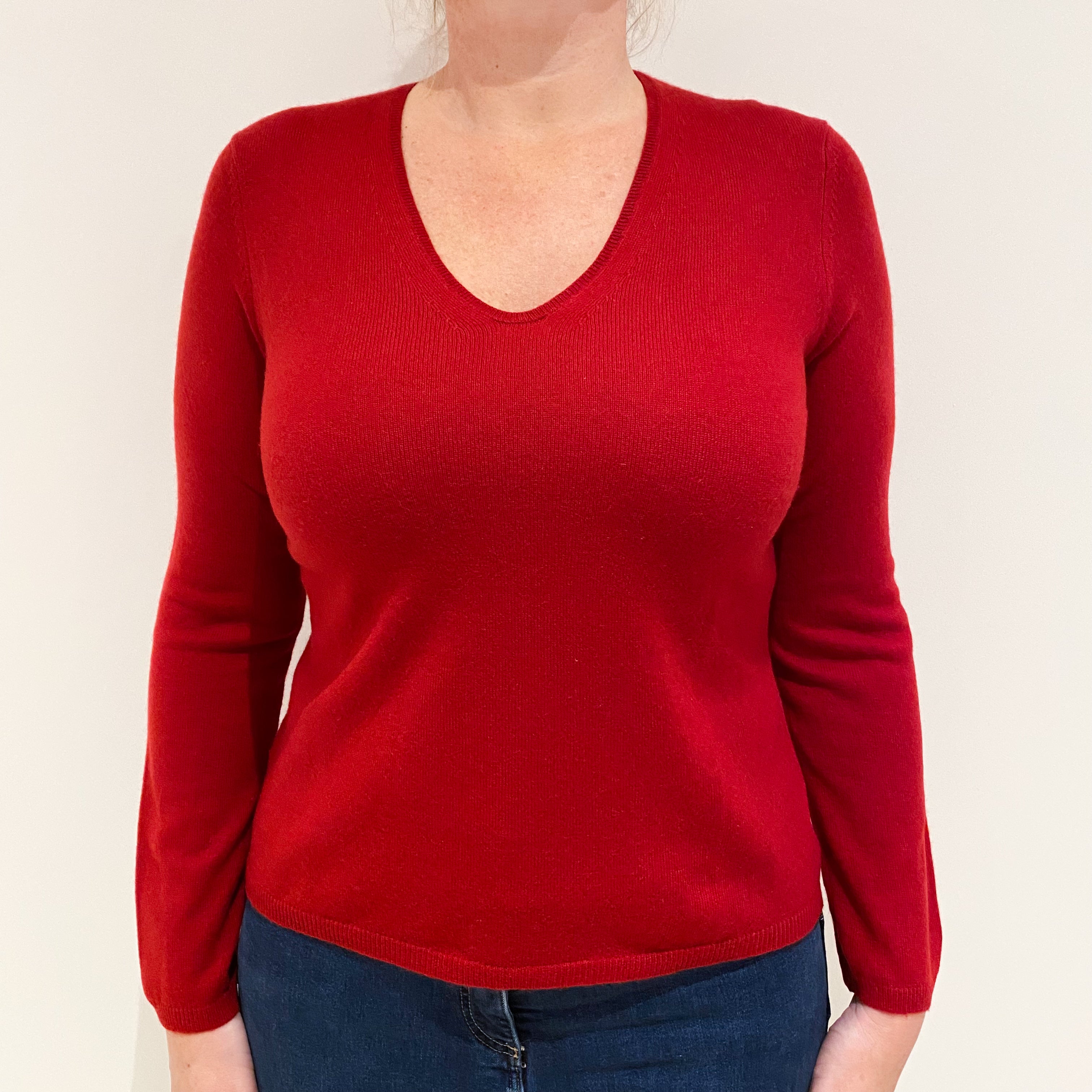 Scarlet Red Cashmere V-Neck Jumper