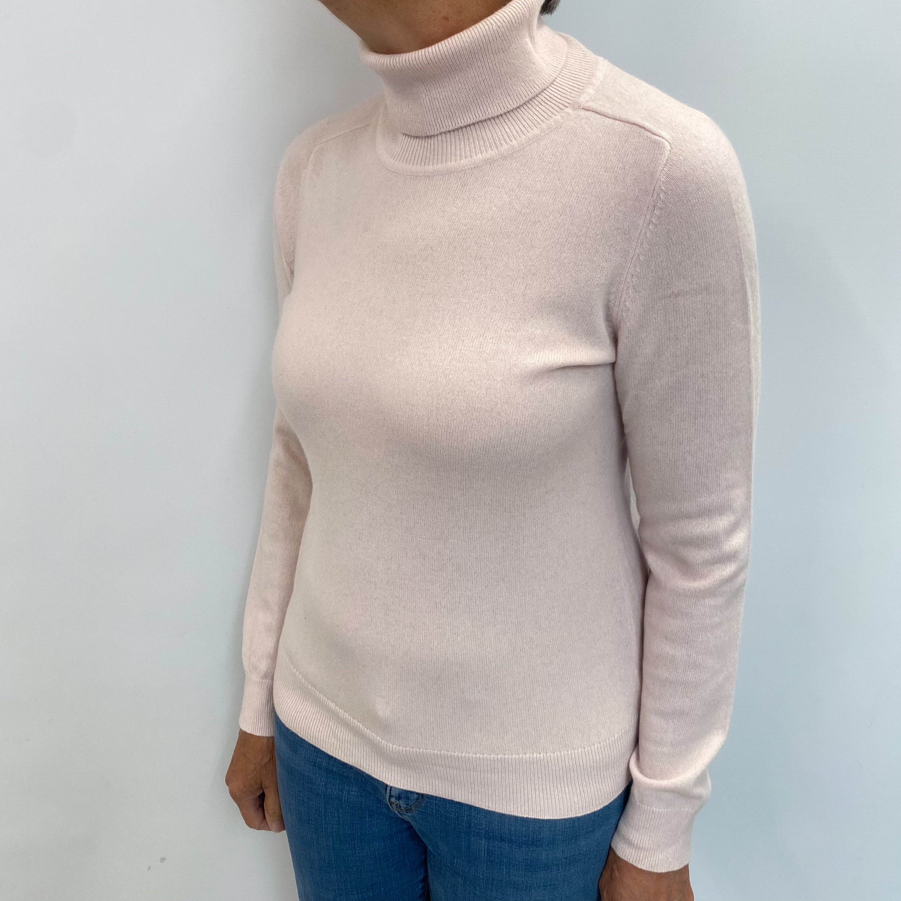 Ice Pink Cashmere Polo Neck Jumper Medium