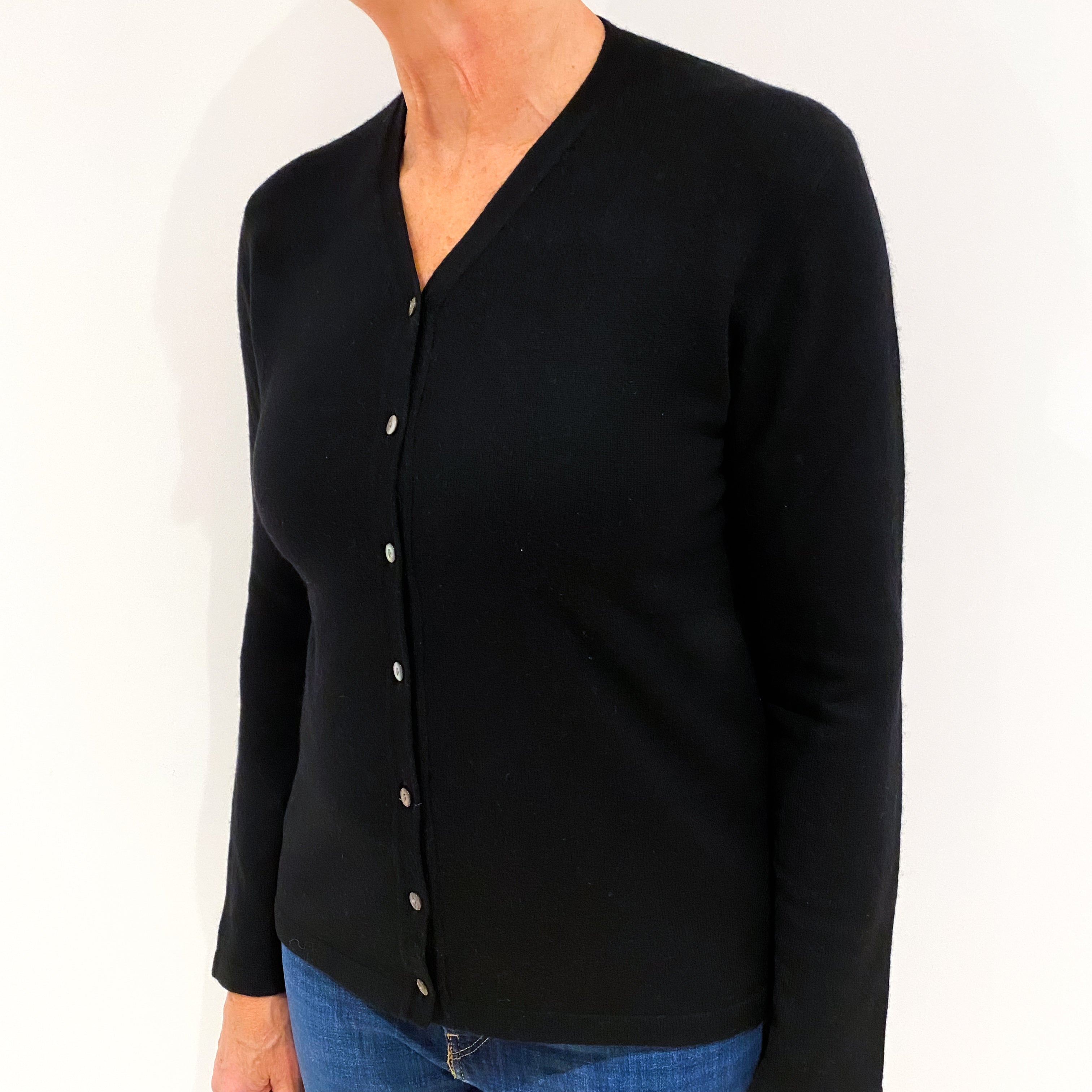 Black Cashmere V-neck Cardigan Medium