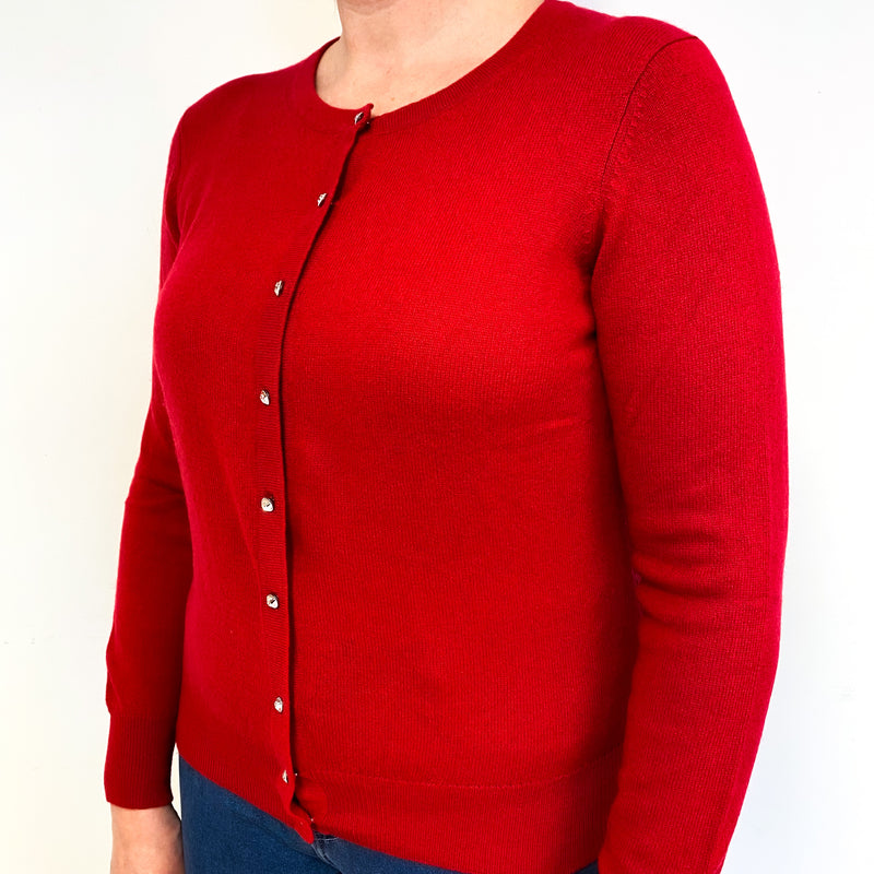 Berry Red Cashmere Crew Neck Cardigan Large