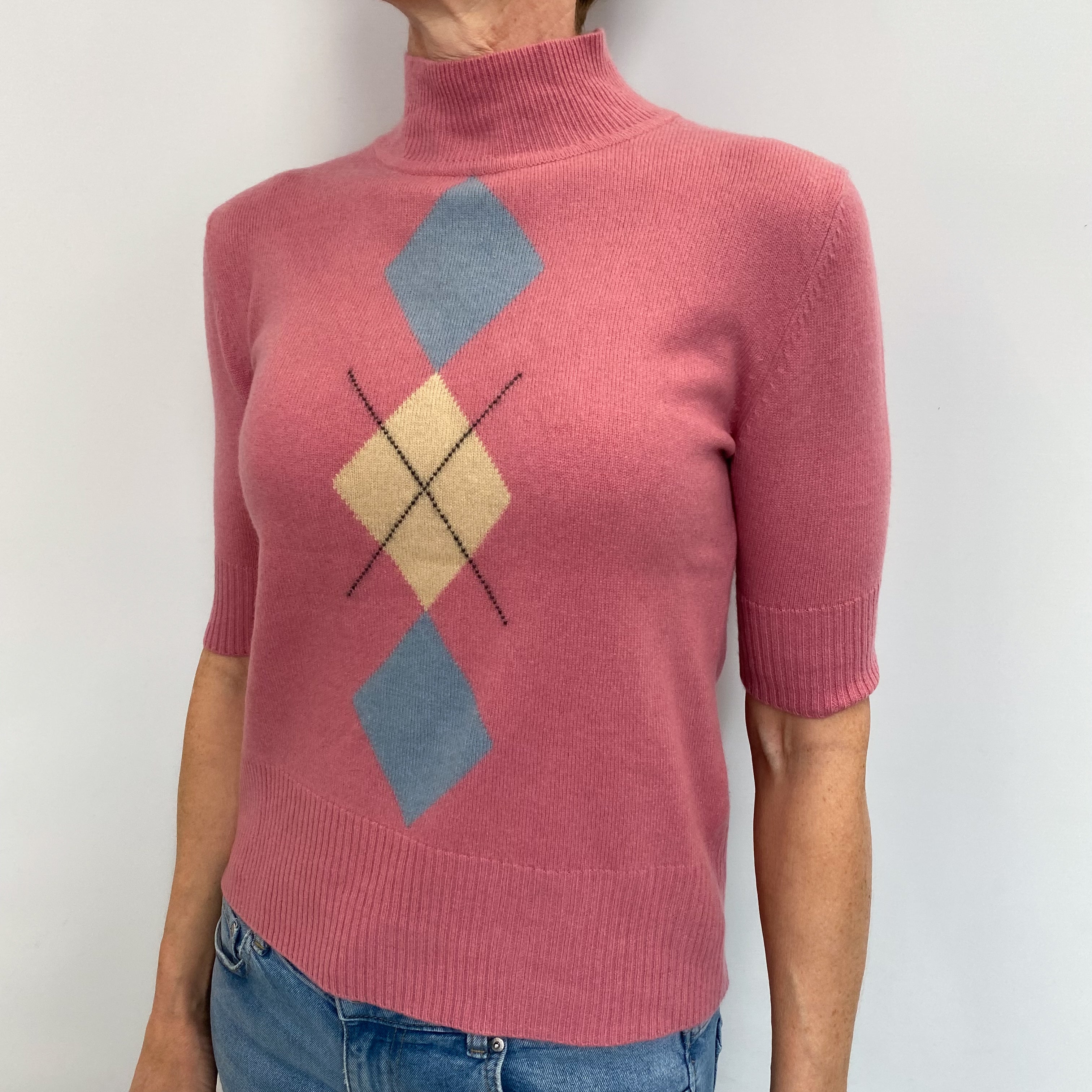 Pink Diamond Cashmere Half Sleeved Turtle Neck Jumper Small