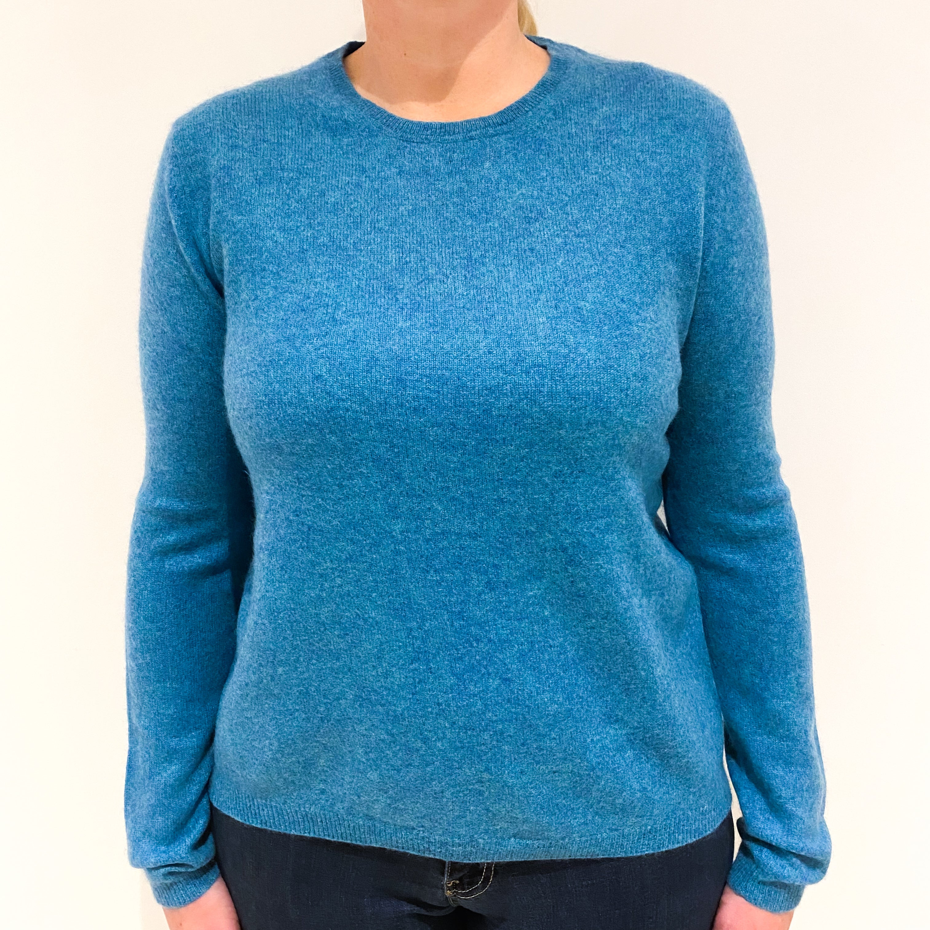 Muted Aqua Blue Cashmere Crew Neck Jumper Large