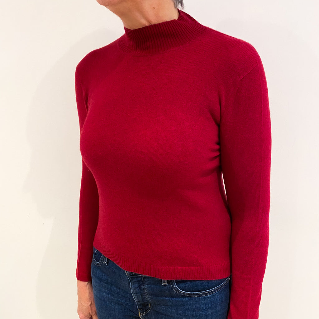 Crimson Red Cashmere Turtle Neck Jumper Medium