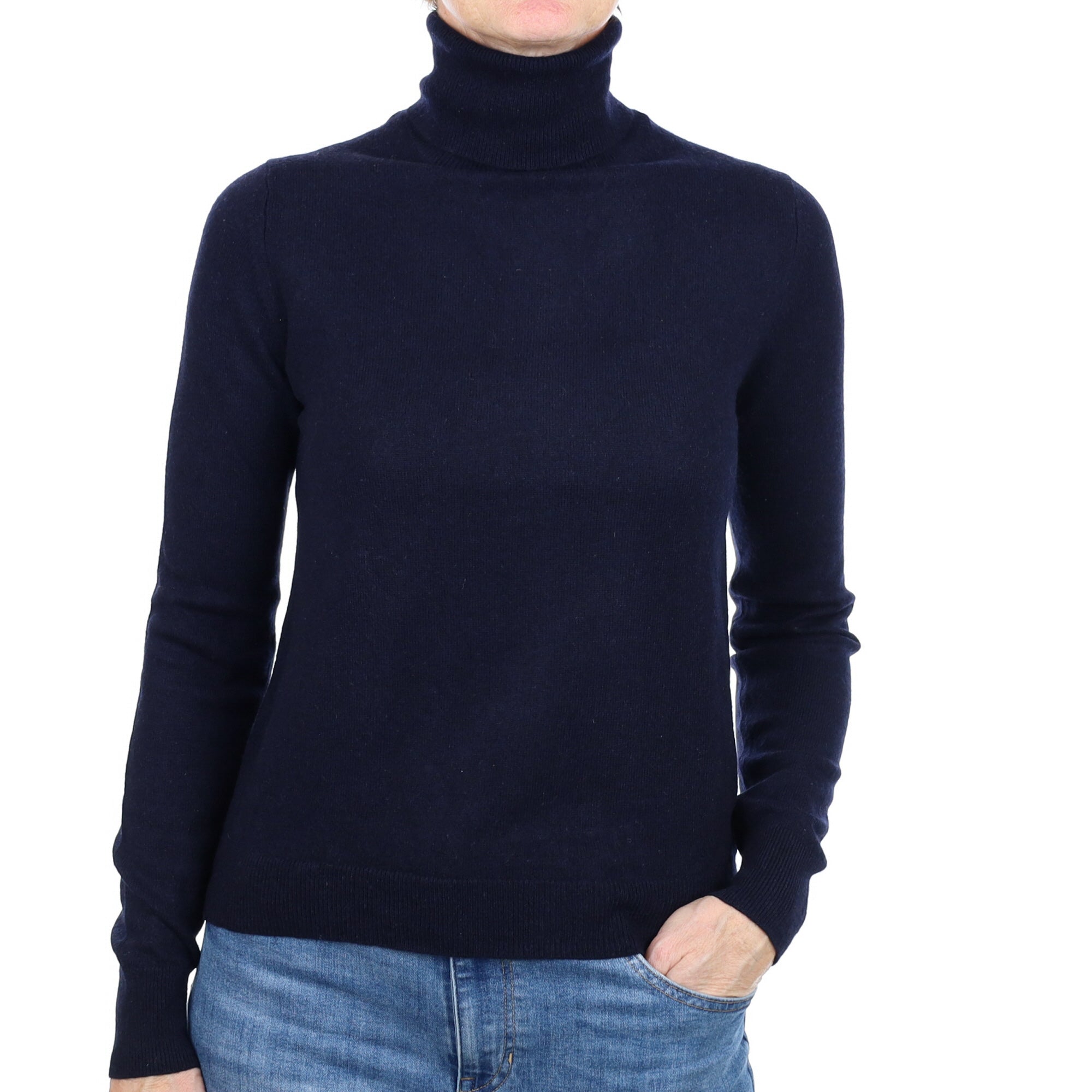 Navy Blue Cashmere Polo Neck Jumper Small