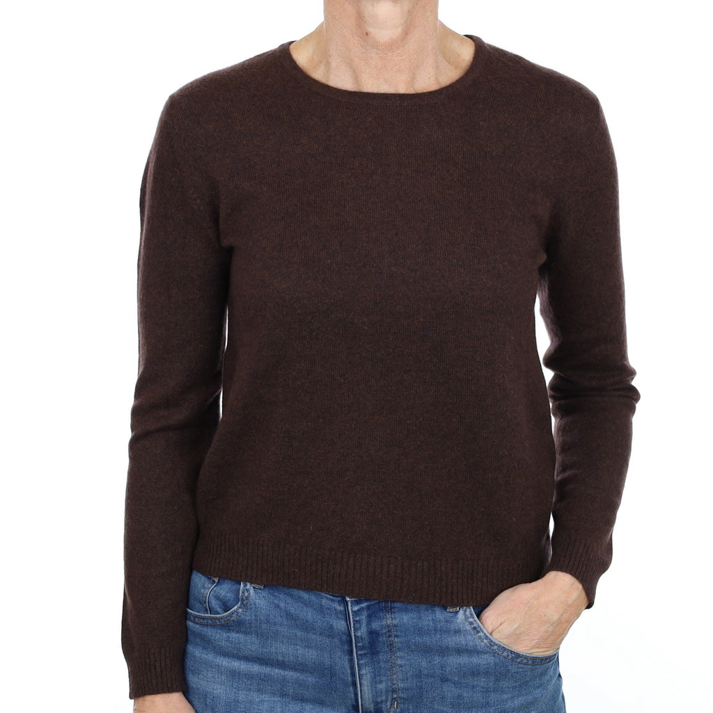 Dark Chocolate Brown Cashmere Crew Neck Jumper Small