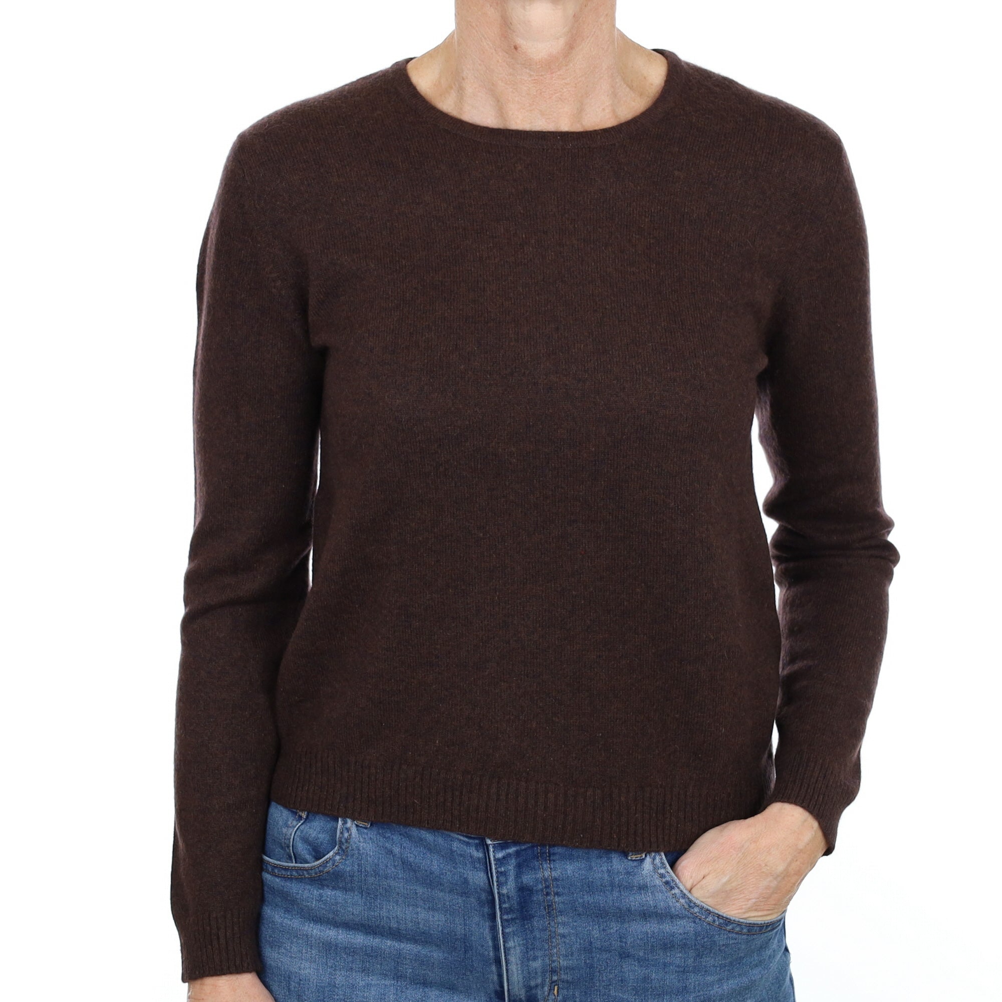 Dark Chocolate Brown Cashmere Crew Neck Jumper Small