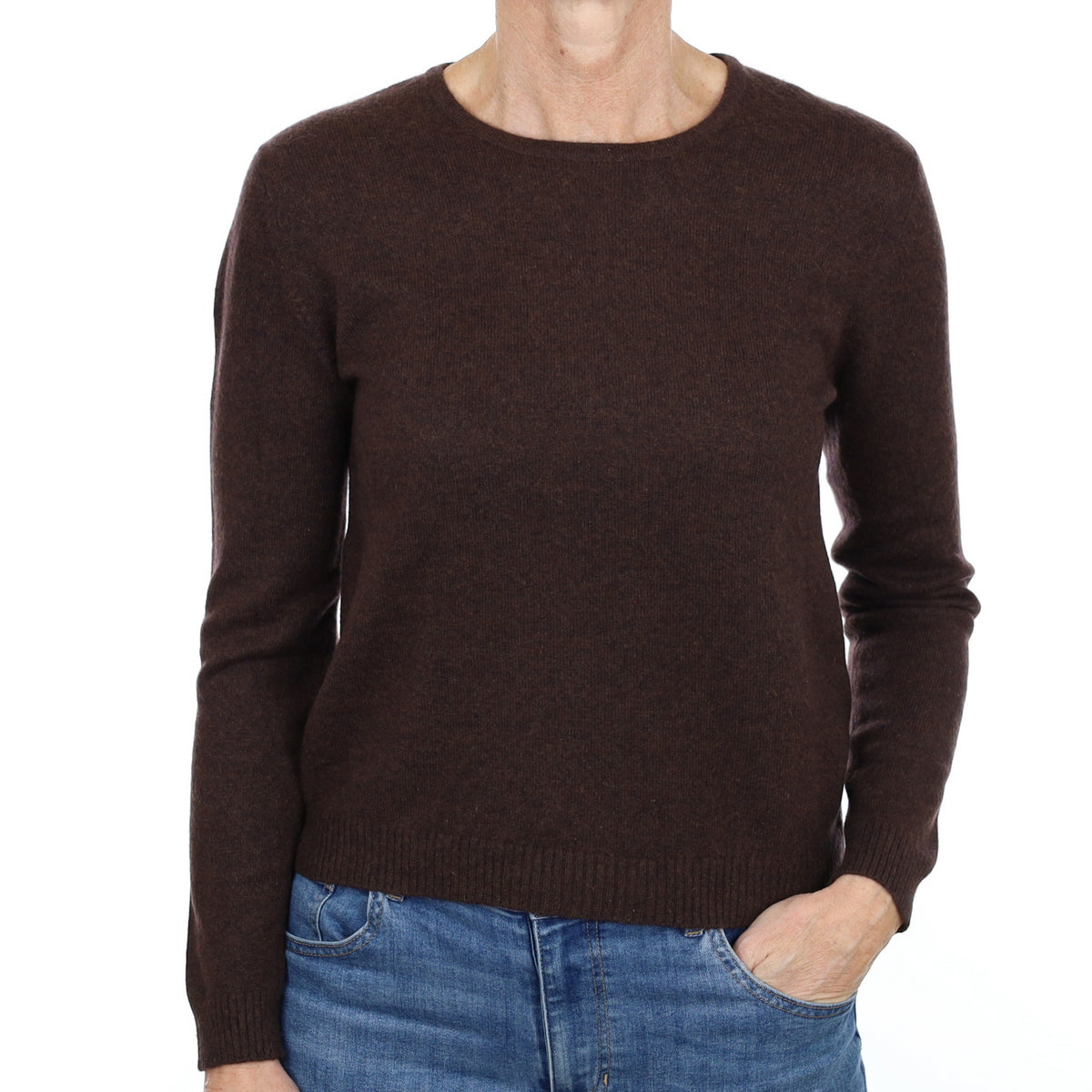 Dark Chocolate Brown Cashmere Crew Neck Jumper Small