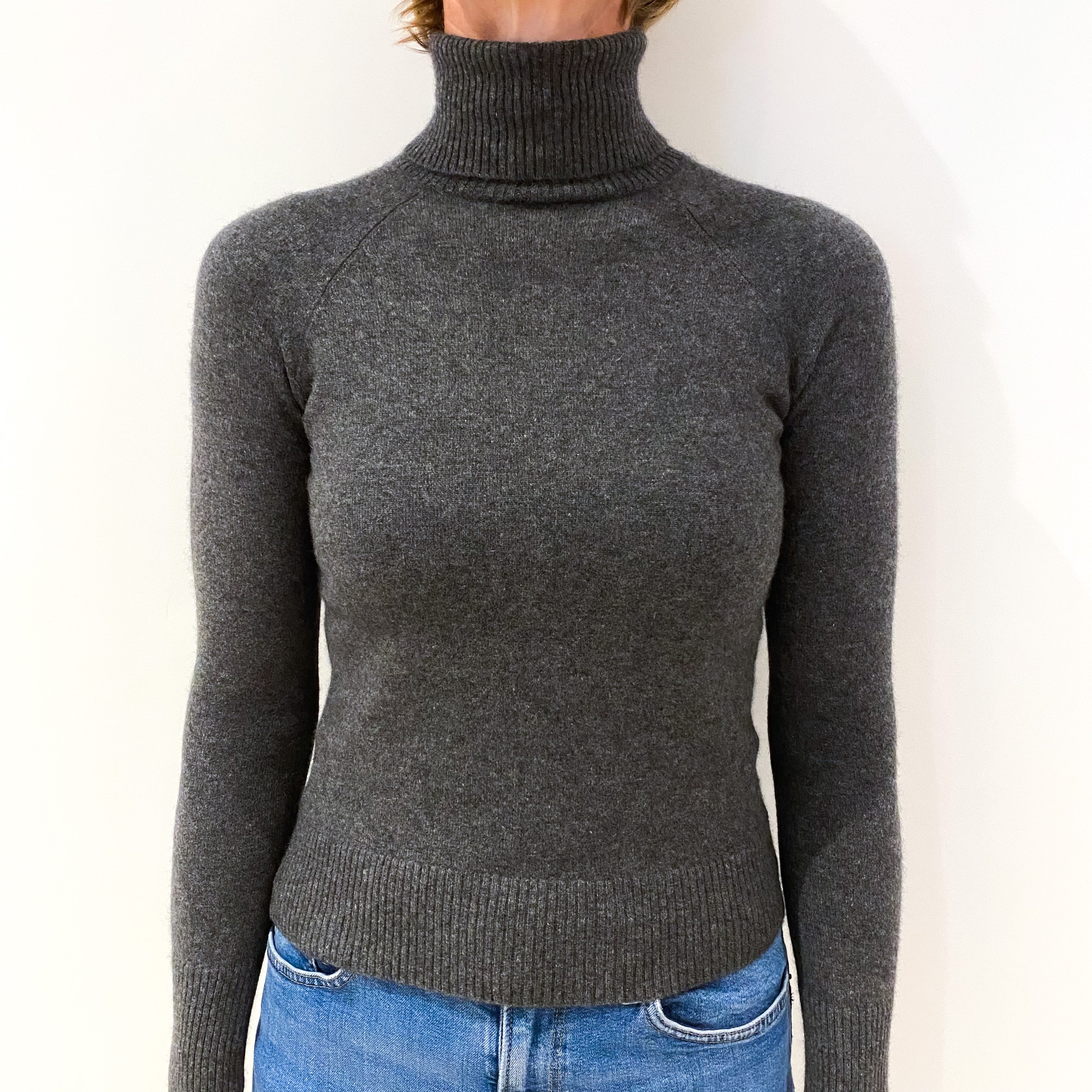 Slate Grey Cashmere Polo Neck Jumper Small