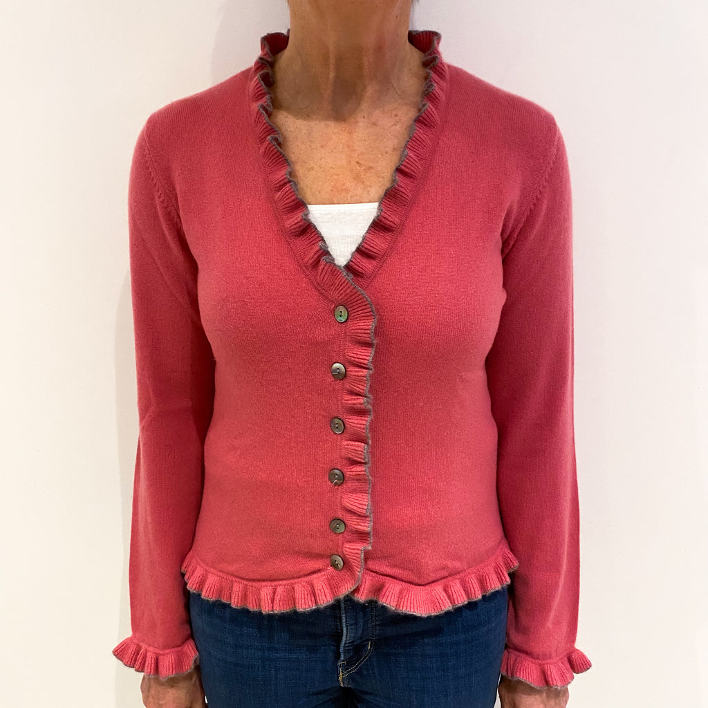 Loganberry Pink Cashmere V Neck Cardigan Medium