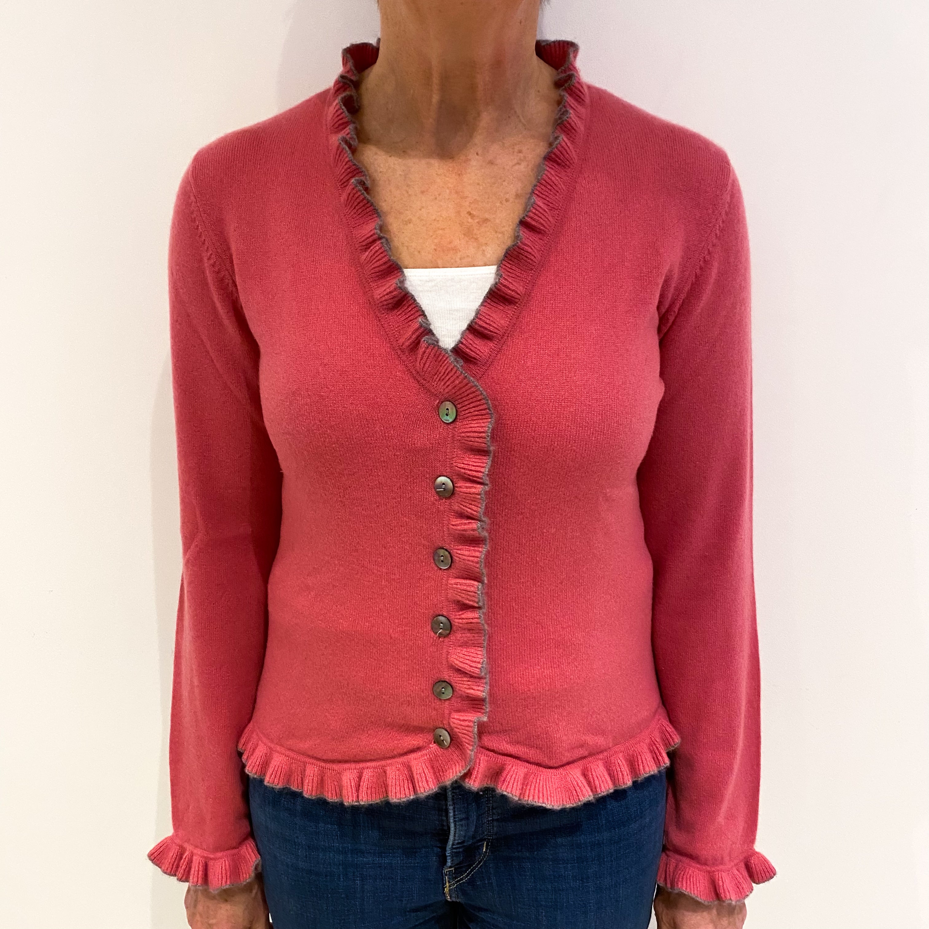 Loganberry Pink Cashmere V Neck Cardigan Medium