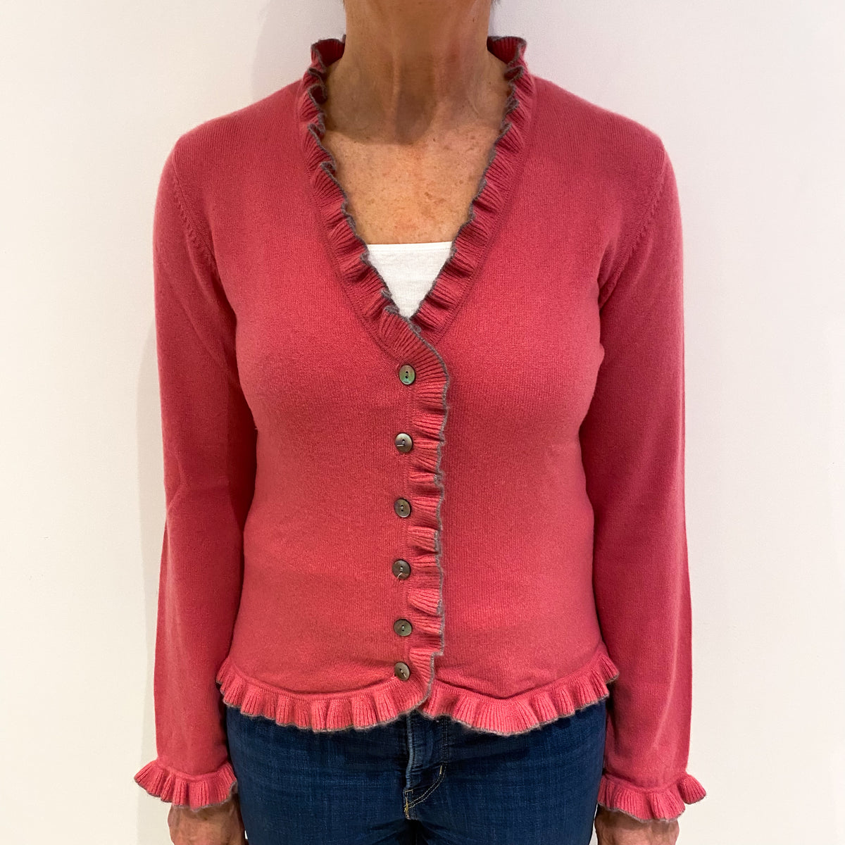 Loganberry Pink Cashmere V Neck Cardigan Medium