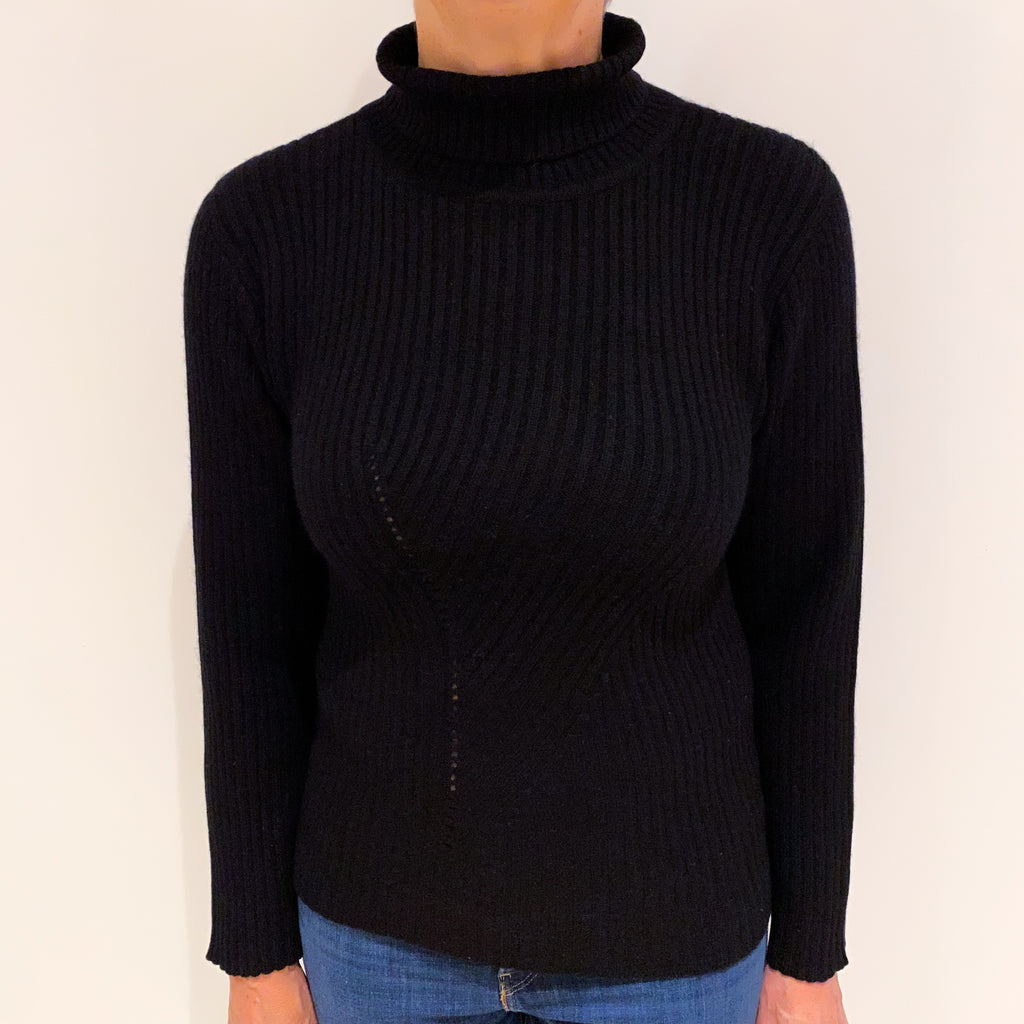 Black Chunky Rib Cashmere Funnel Neck Jumper Medium
