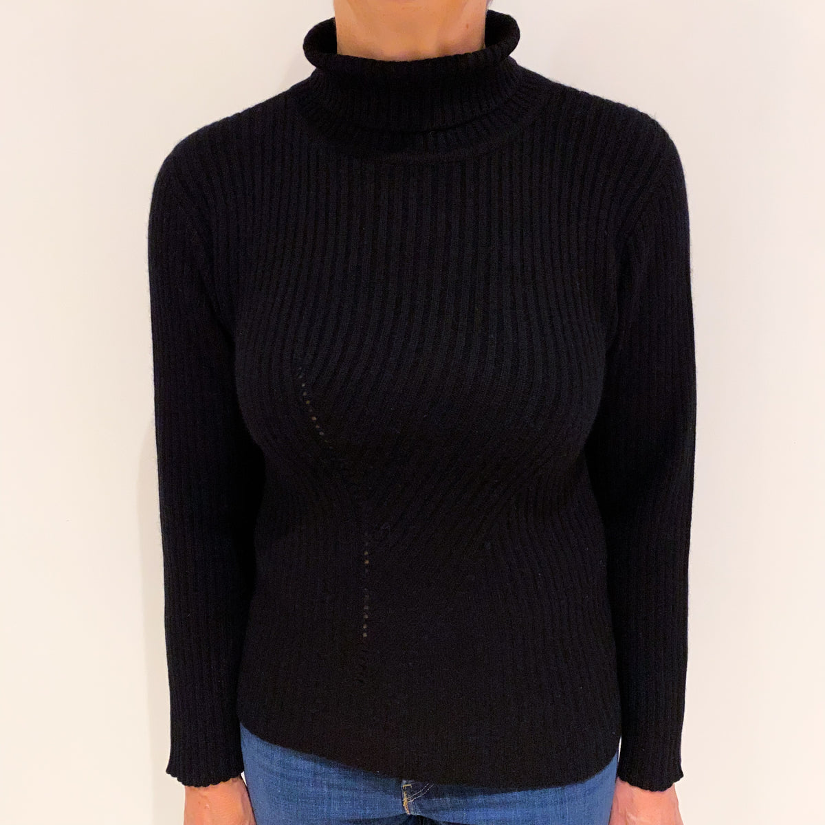 Black Chunky Rib Cashmere Funnel Neck Jumper Medium