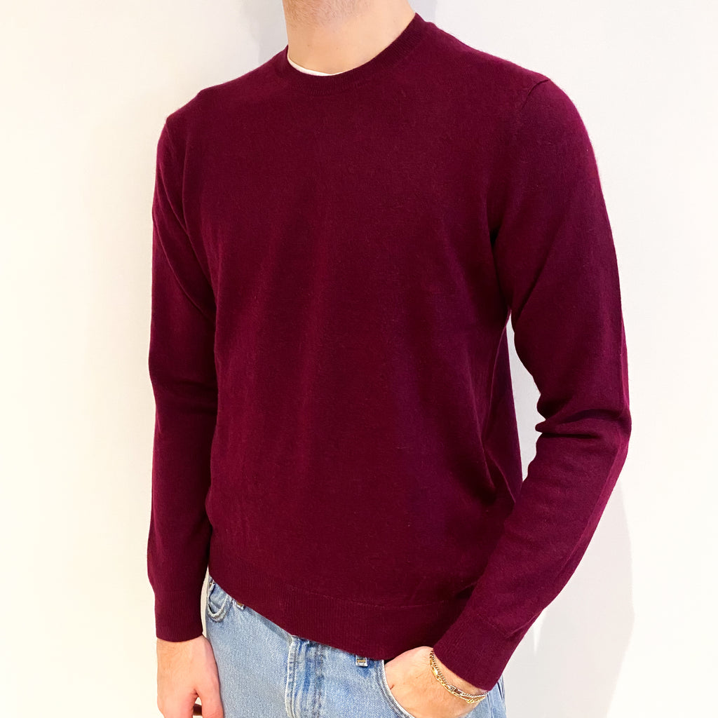 Men's Wine Red Cashmere Crew Neck Jumper Large