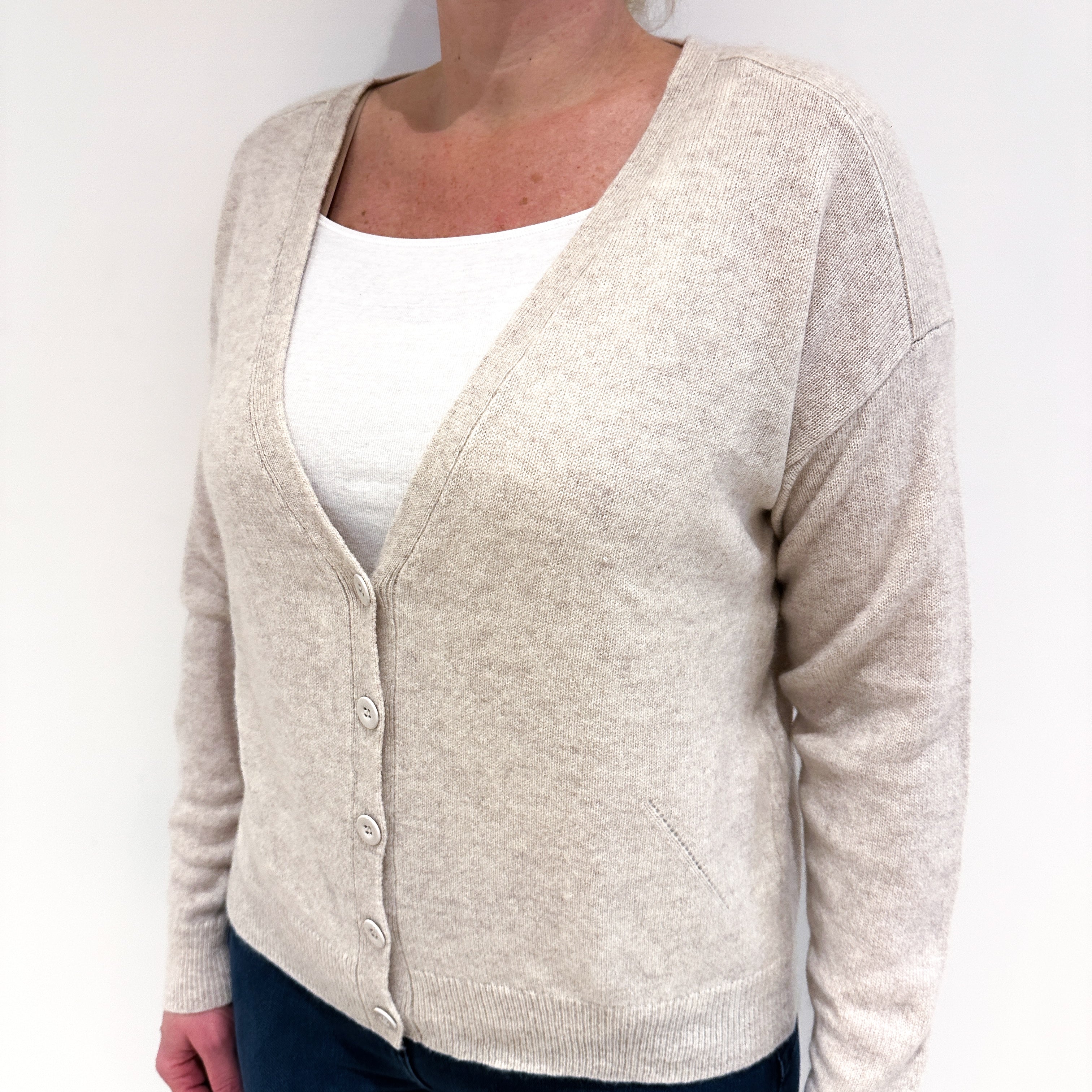 Oatmeal Cashmere V Neck Cardigan Large