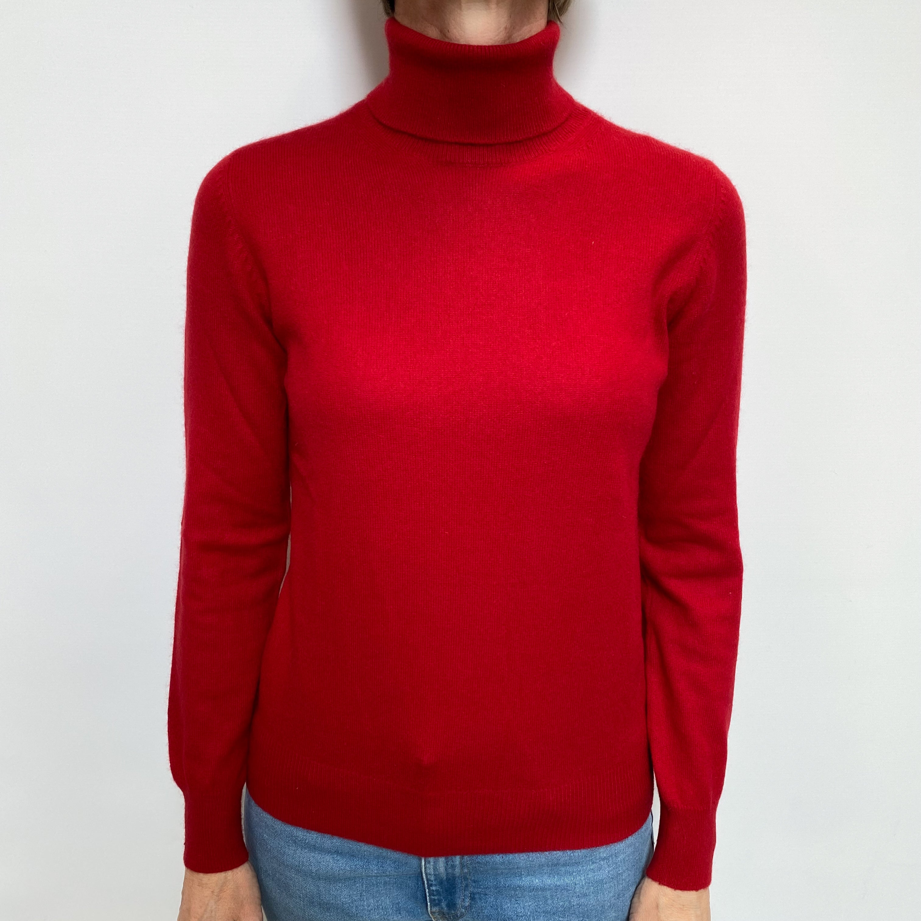 Scarlet Red Cashmere Polo Neck Jumper Small