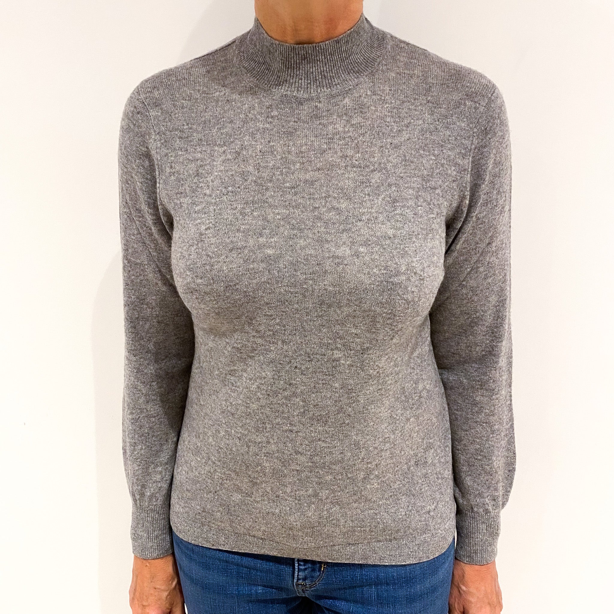 Steel Grey Cashmere Turtle Neck Jumper Medium