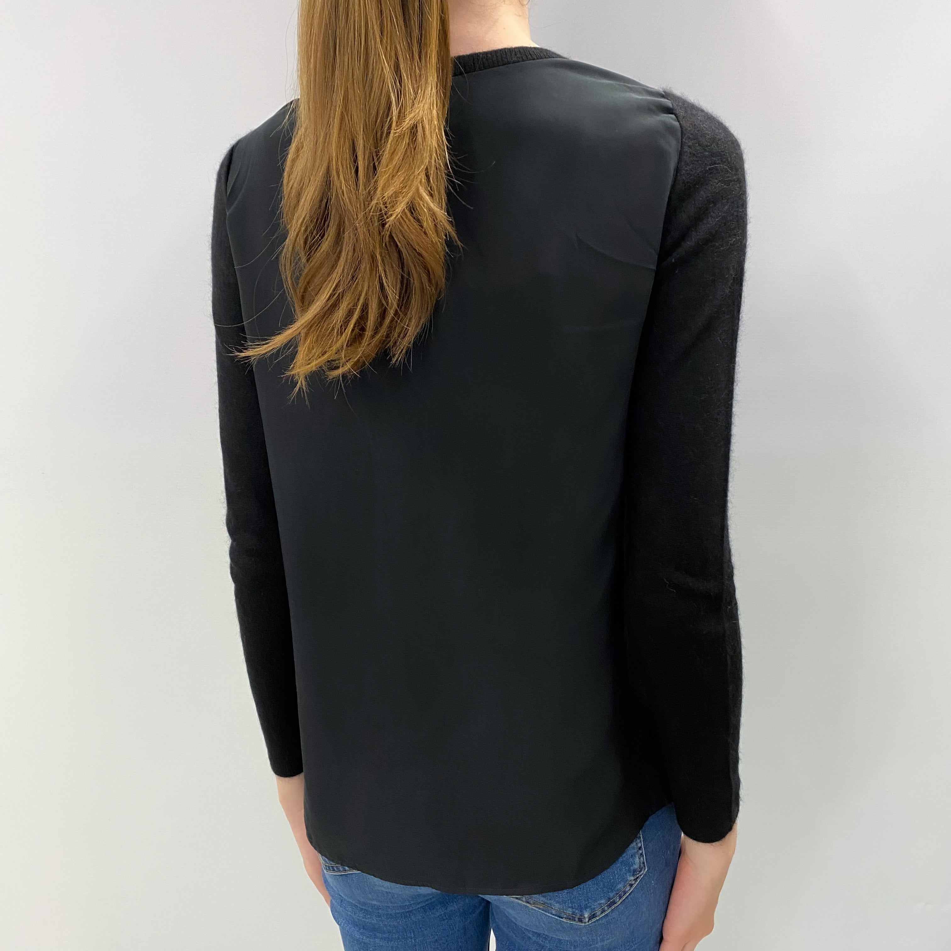 Black With Silk back Cashmere Crew Neck Jumper Extra Small