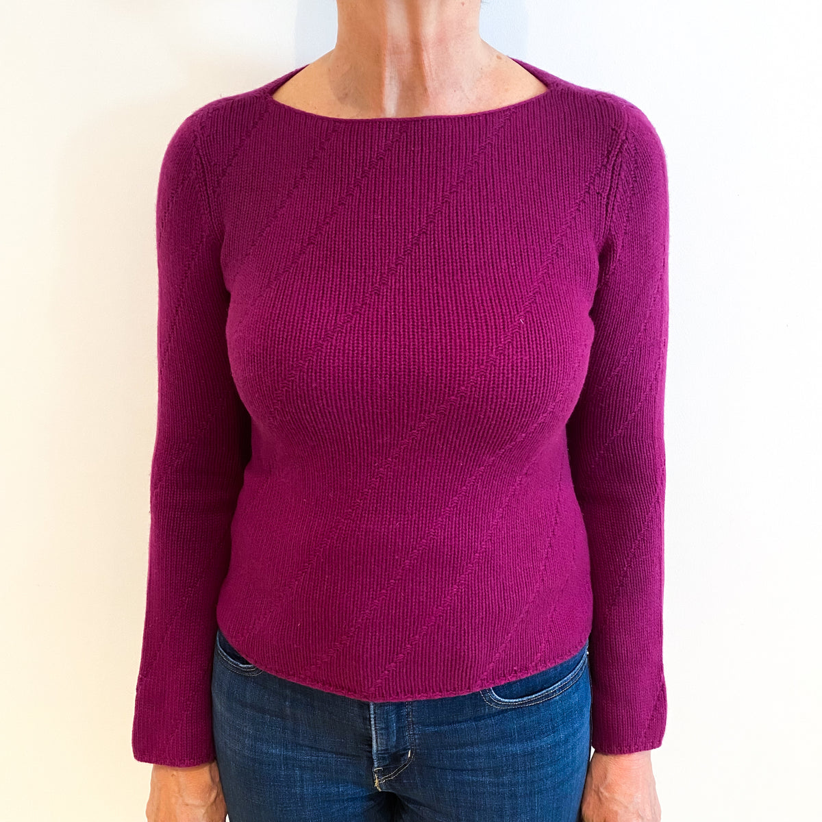 Deep Magenta Purple Cashmere Slash Neck Jumper Medium