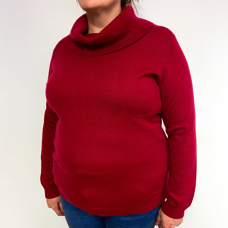 Crimson Red Cashmere Cowl Neck Jumper Extra Large