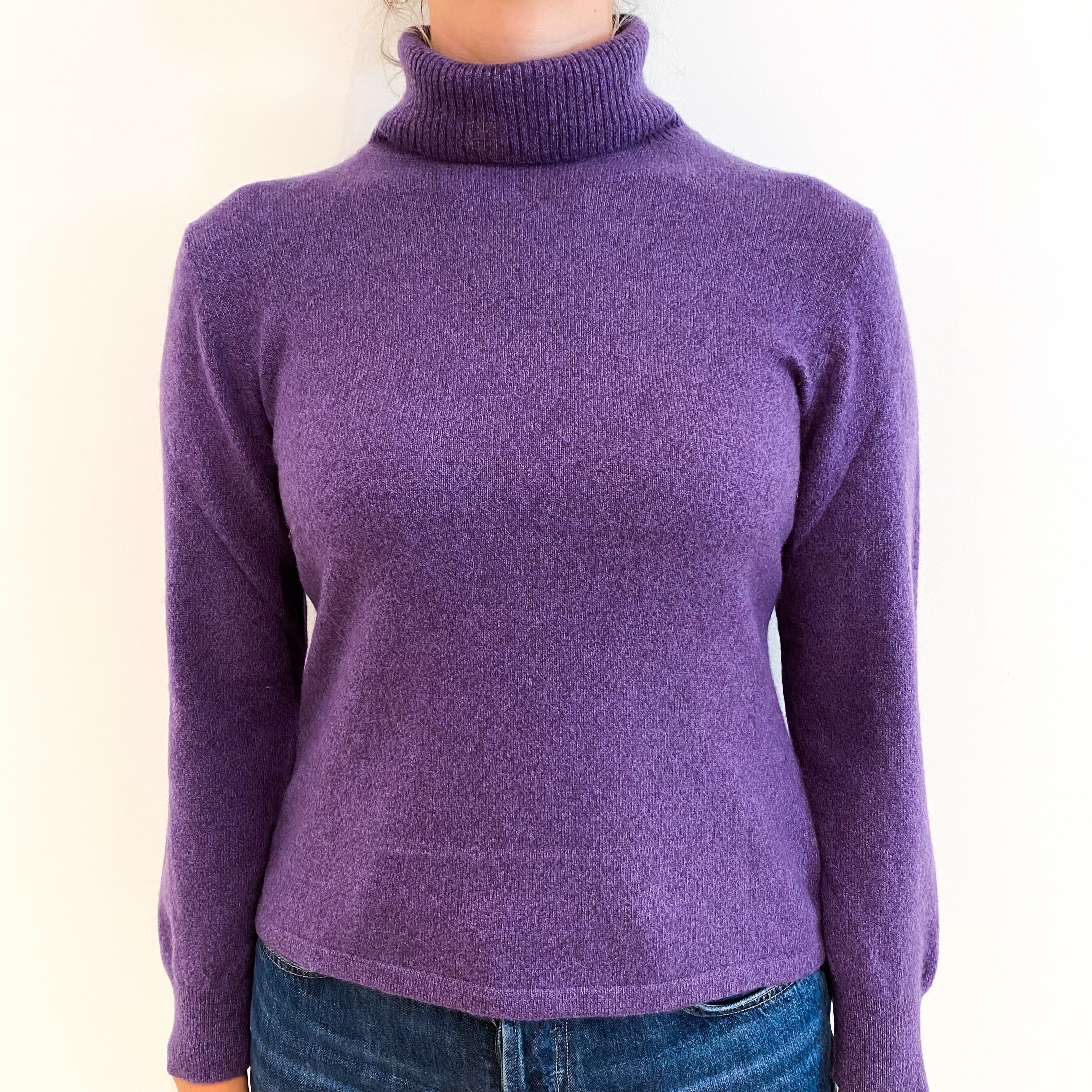 Pansy Purple Cashmere Polo Neck Jumper Small