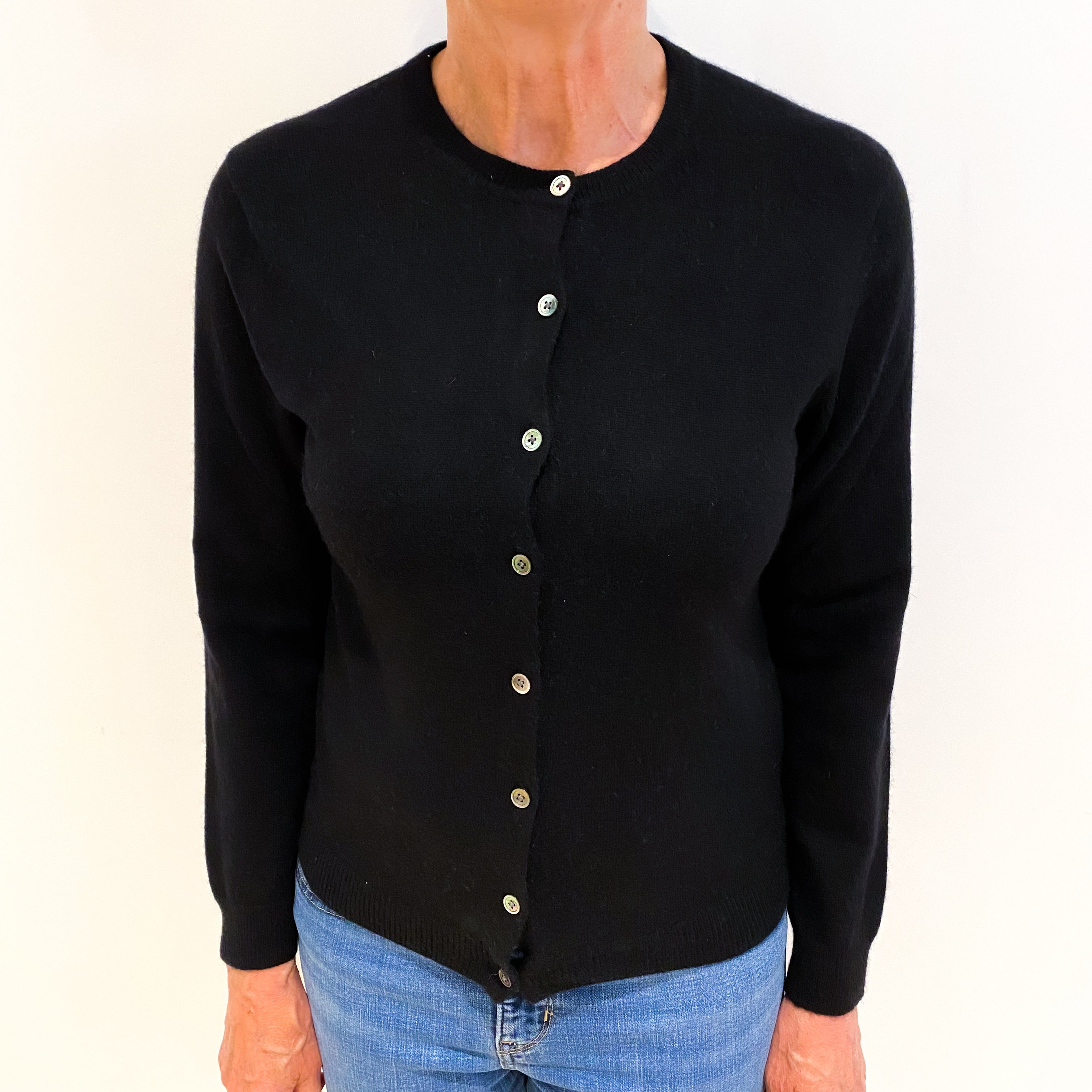 Black Cashmere Crew Neck Cardigan Medium
