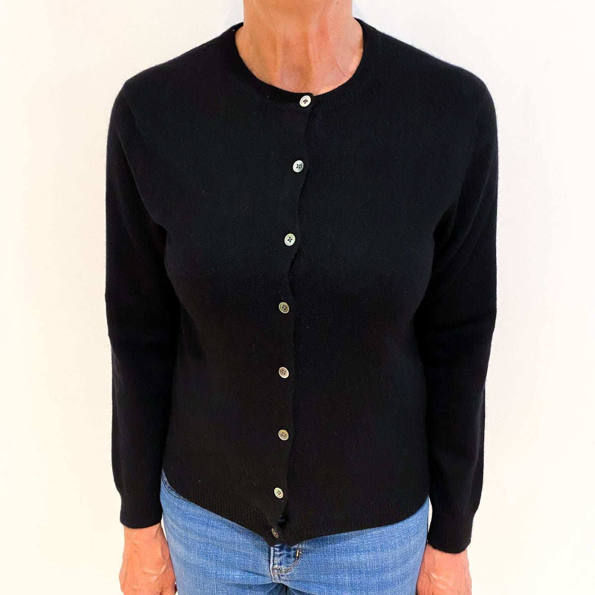 Black Cashmere Crew Neck Cardigan Medium