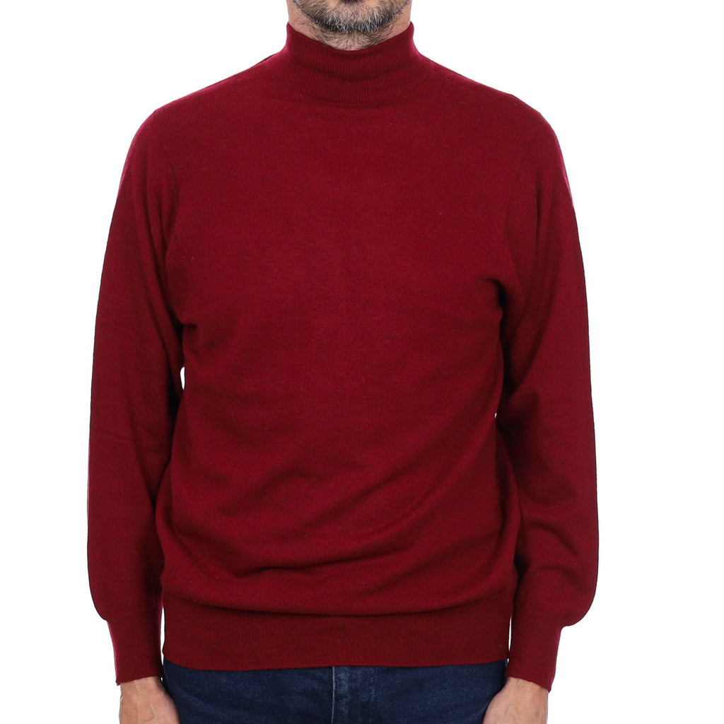 Men's Scottish Garnet Red Cashmere Turtle Neck Jumper Small