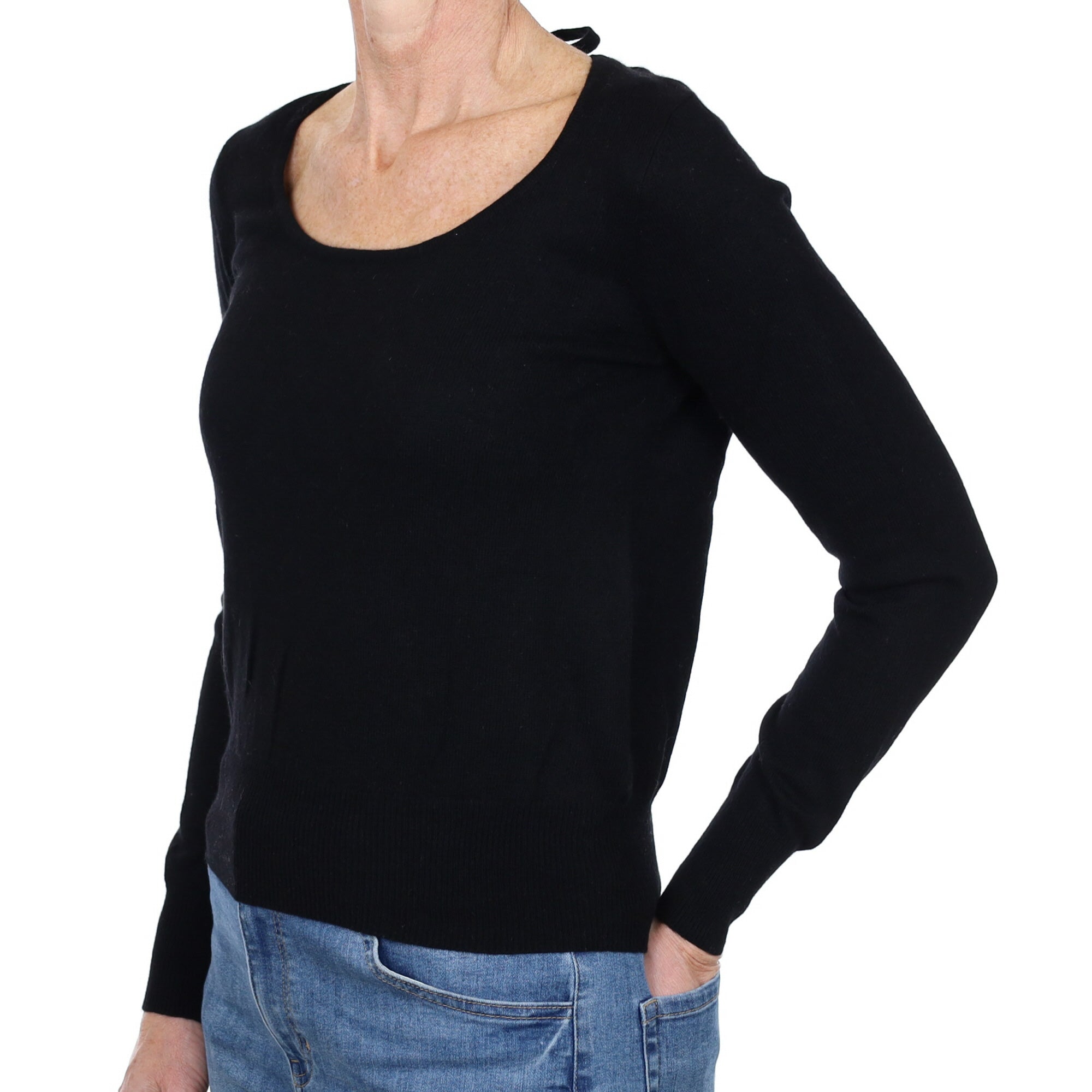 Black Keyhole Back Cashmere Scoop Neck Jumper Small