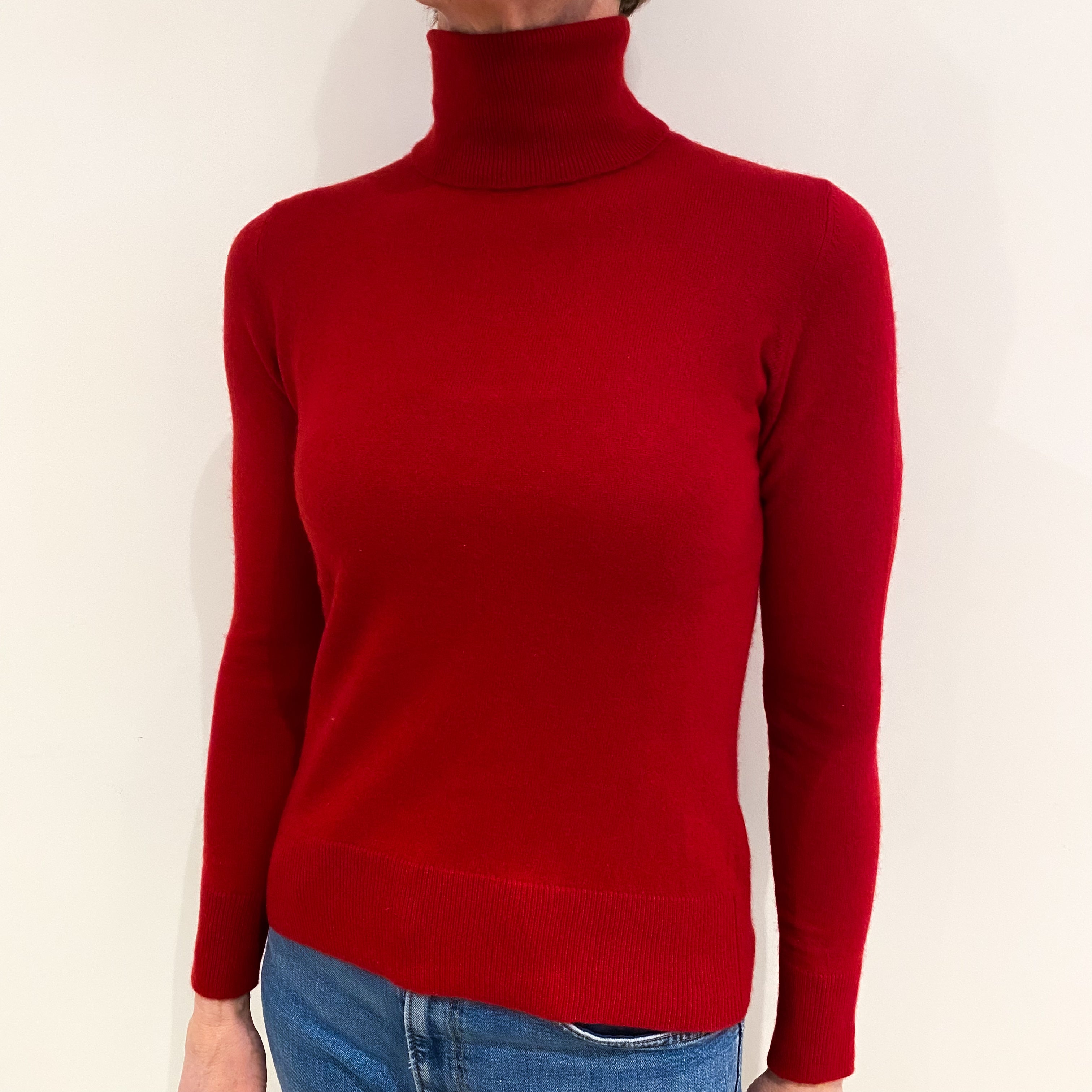 Post Box Red Cashmere Polo Neck Jumper Small