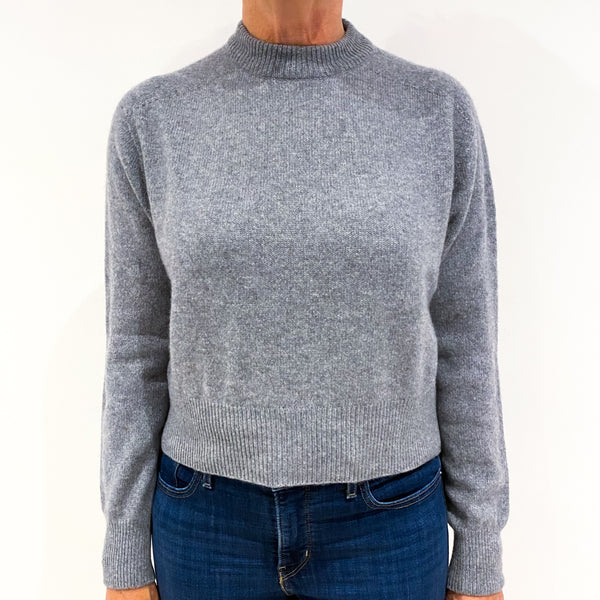 Ash Grey Cashmere Cropped Turtle Neck Jumper Medium