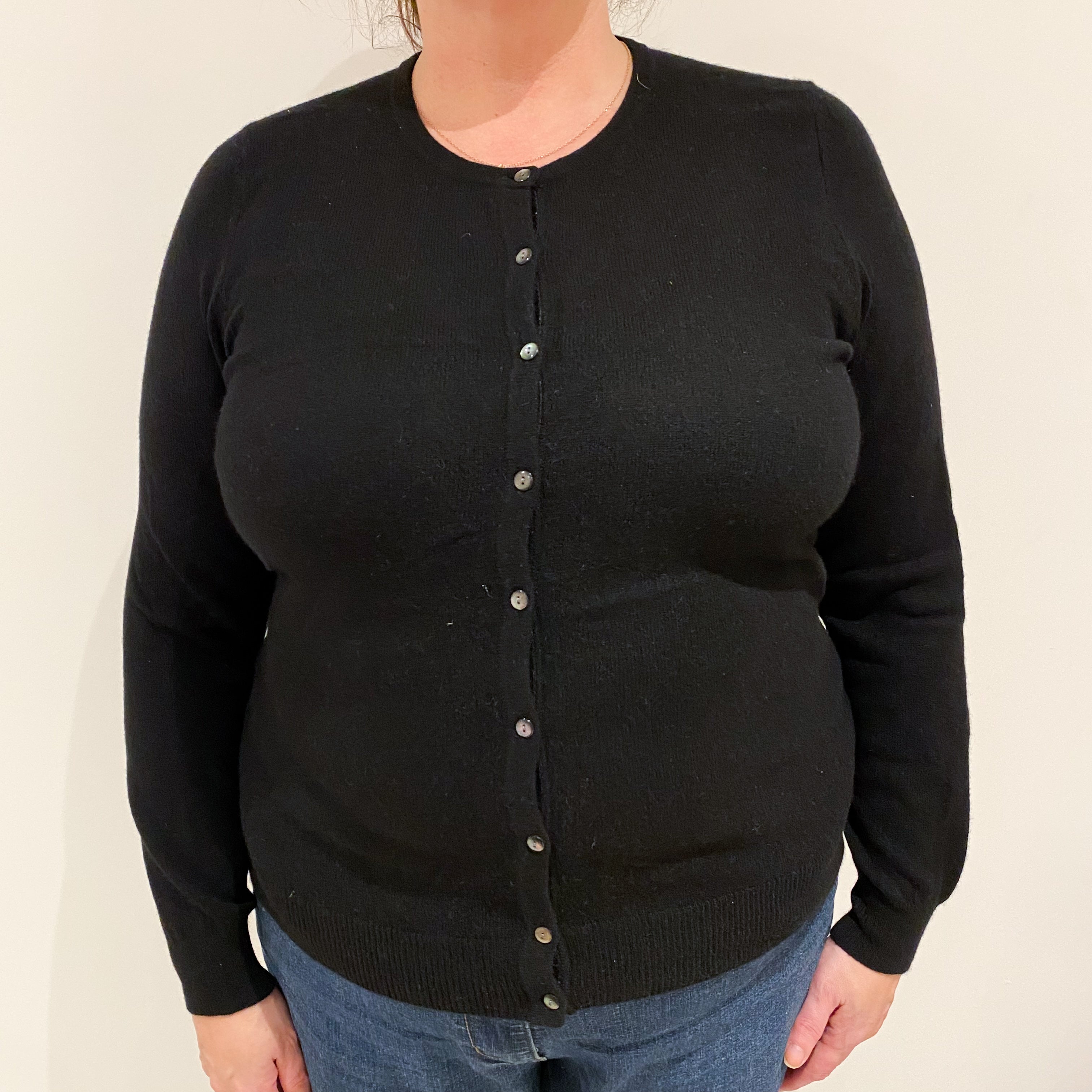Black Cashmere Crew Neck Cardigan Extra Large