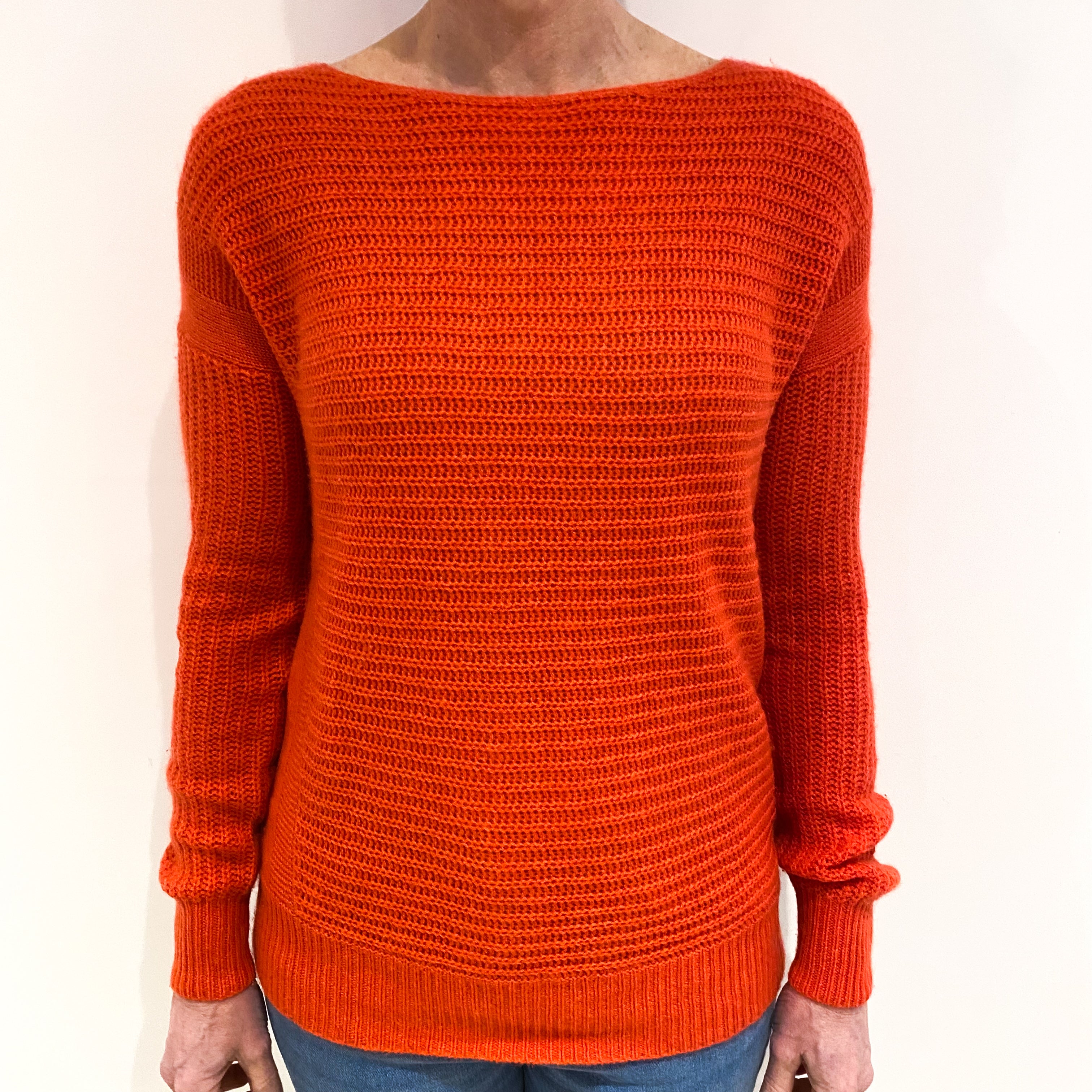 Vermillion Orange Cashmere Slash Neck Jumper Small