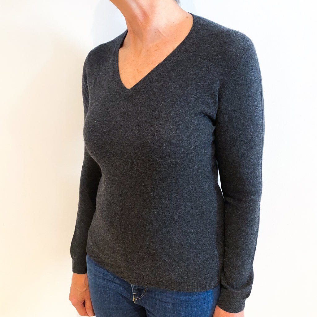 Charcoal Grey Cashmere V Neck Jumper Medium